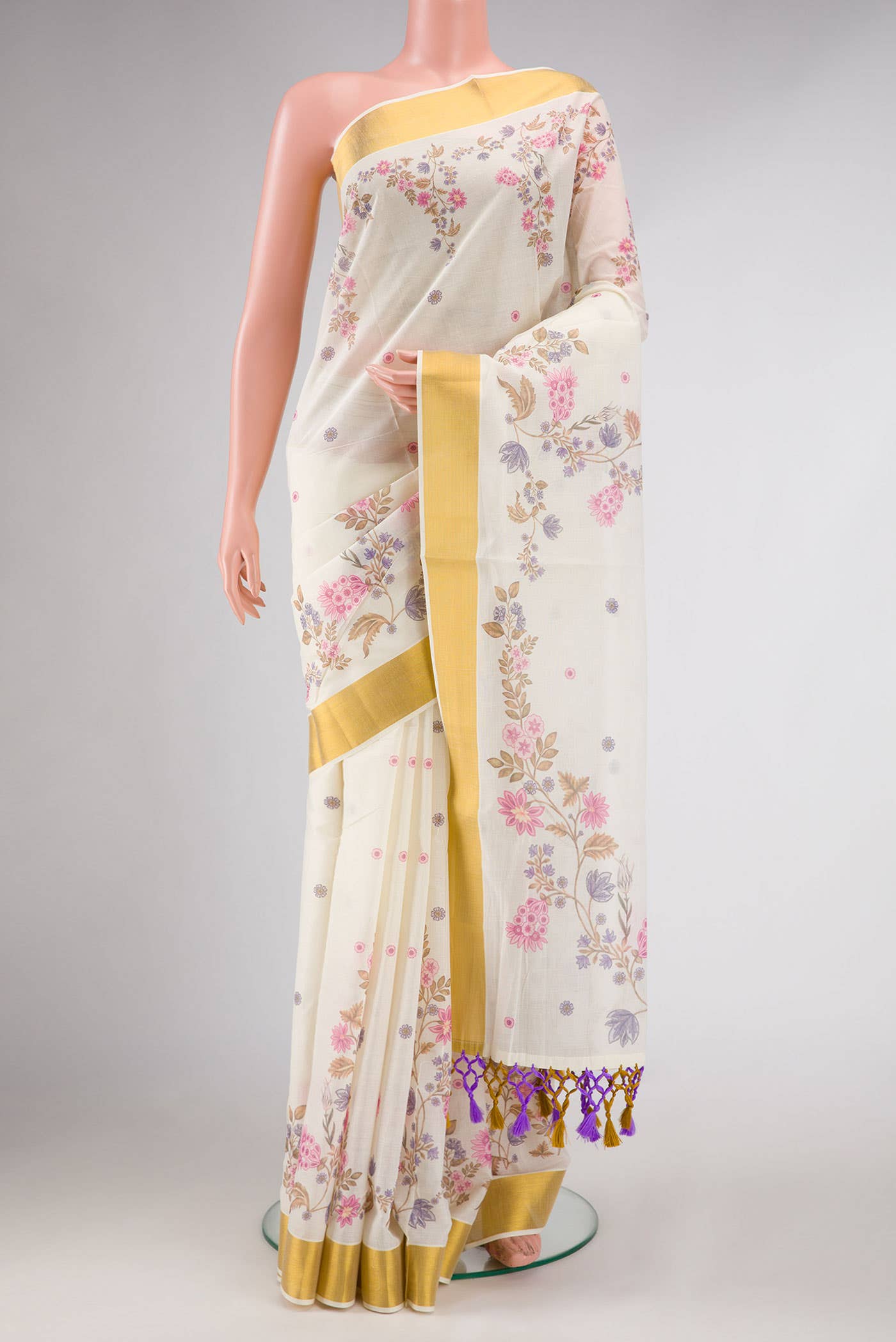 Off White Kerala Cotton Saree