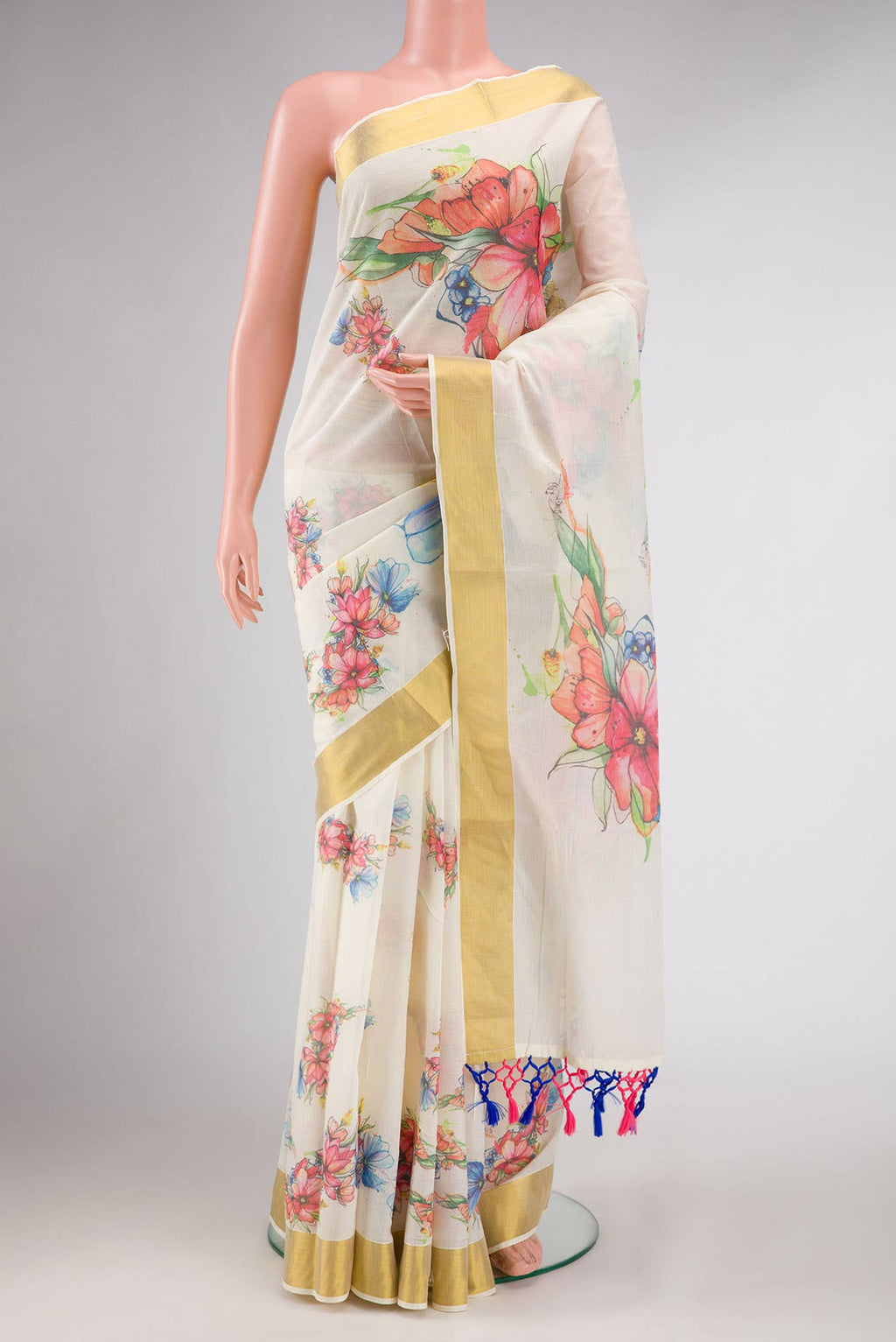 Off White Kerala Cotton Saree