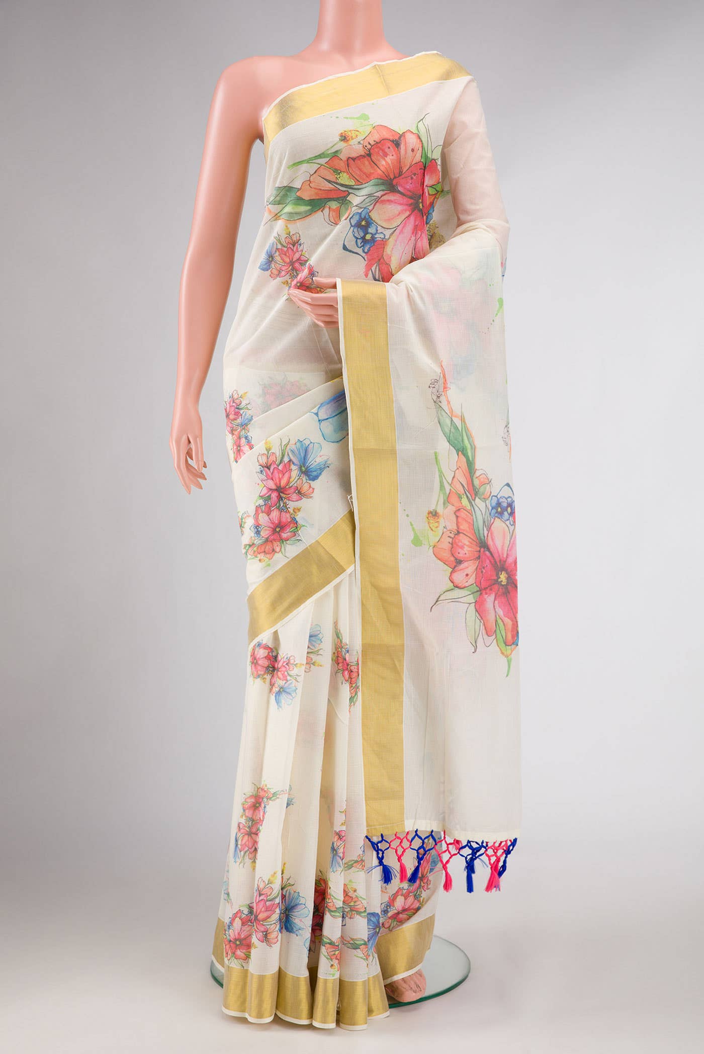 Off White Kerala Cotton Saree