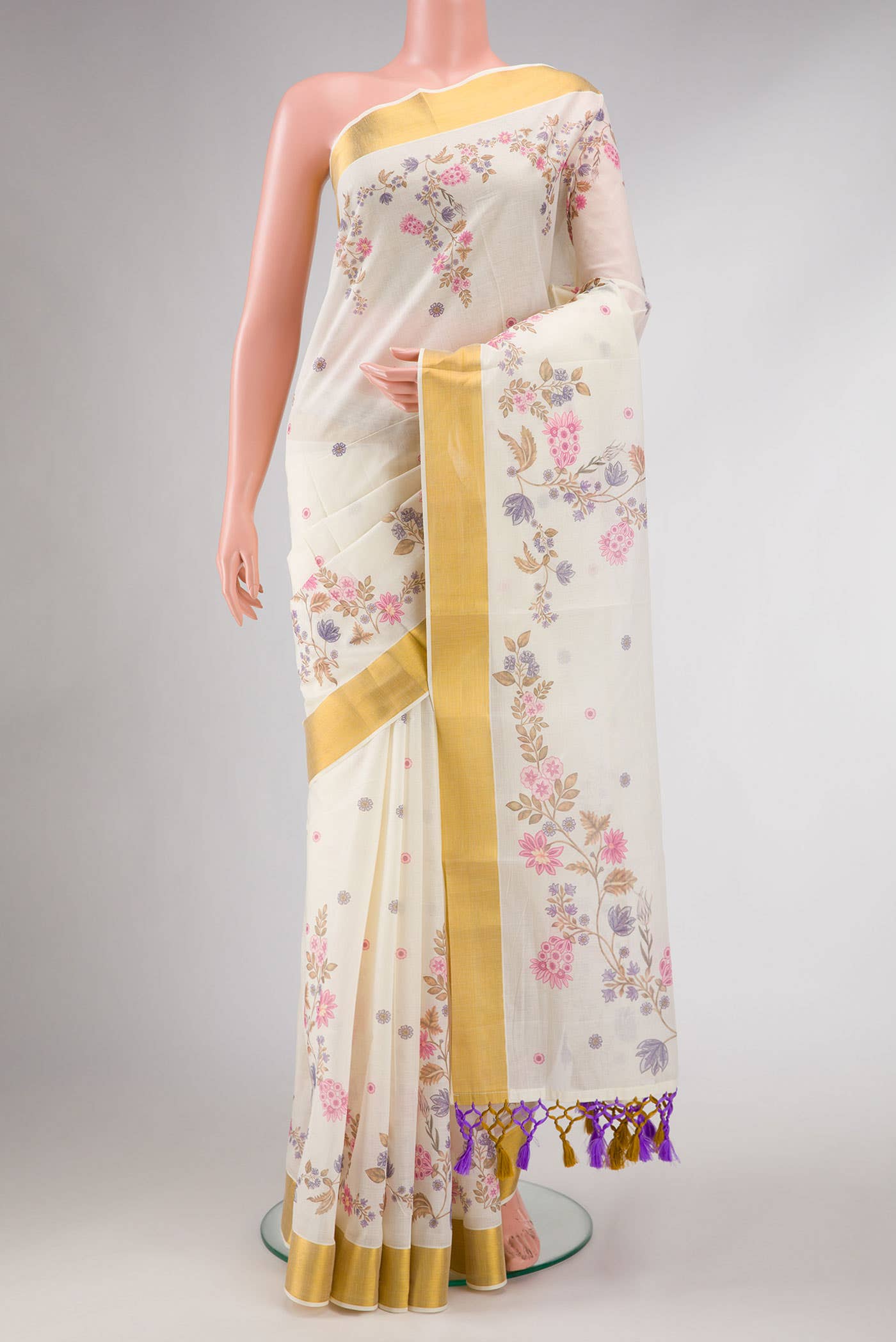 Off White Dual Tone Kerala Cotton Saree