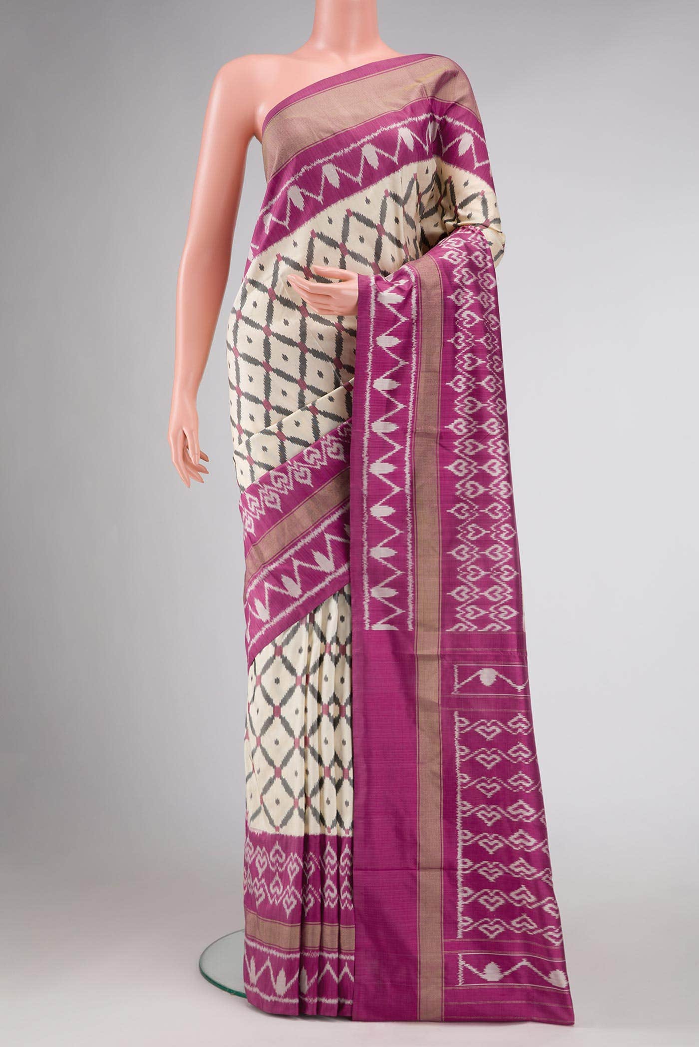 Beige Double Ikat Saree