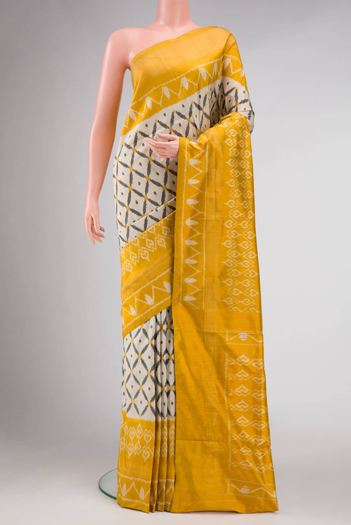 Beige Double Ikat Saree