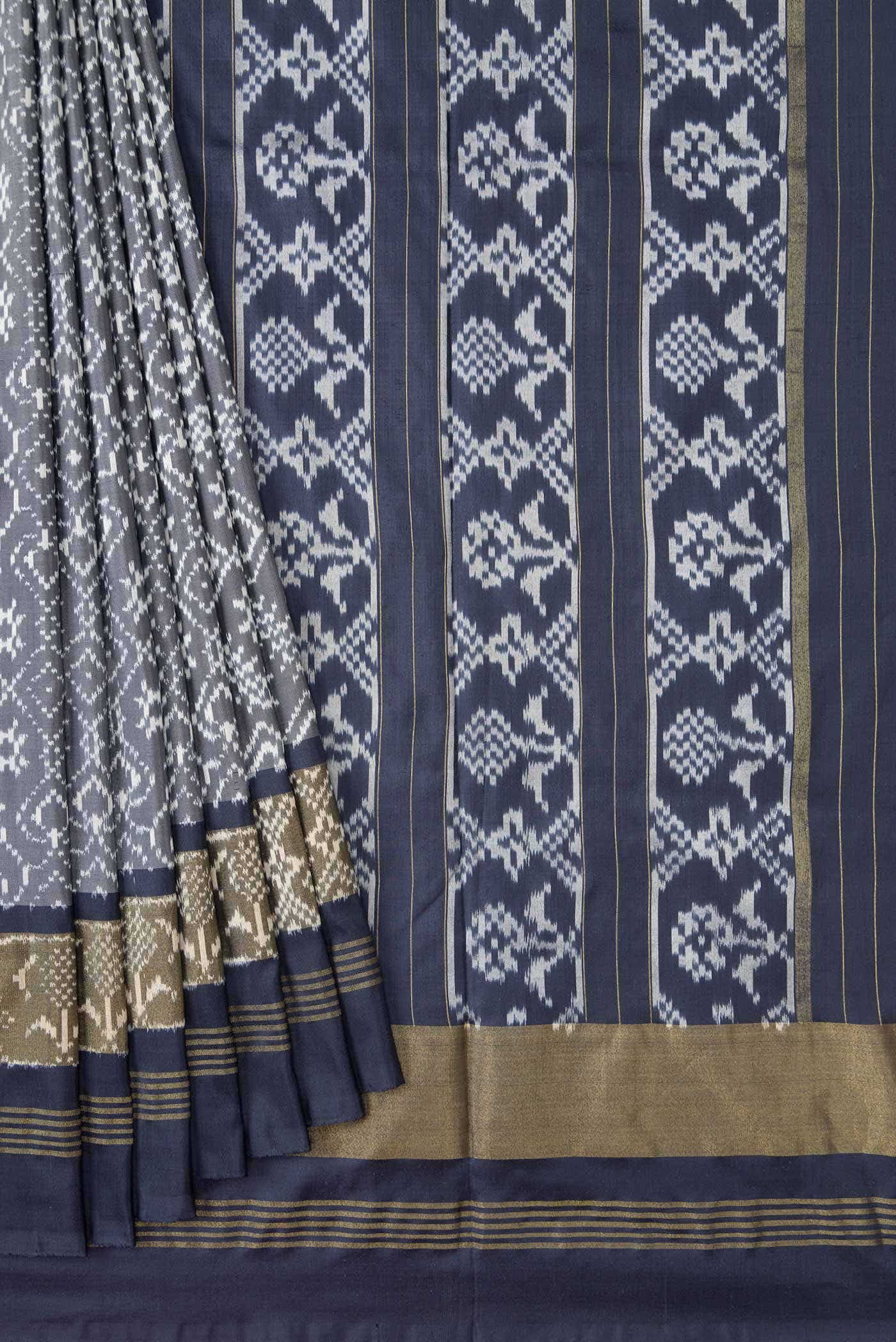 Grey Double Ikat Saree