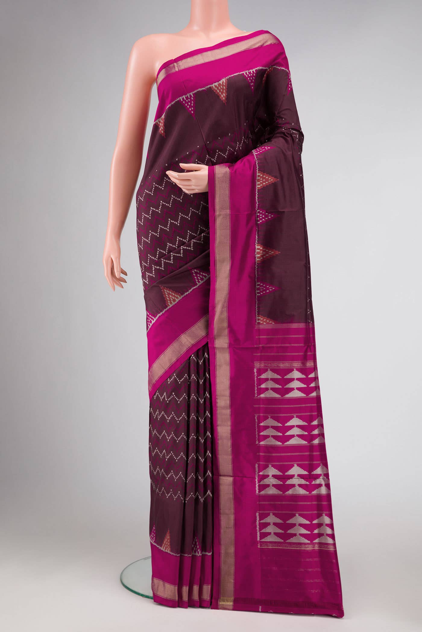 Brown Dual Tone Double Ikat Saree