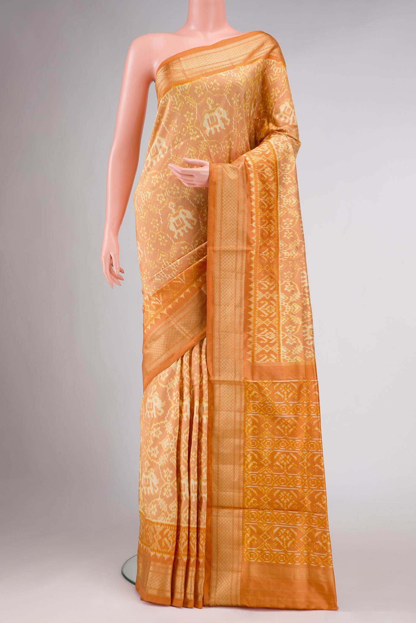 Golden Peach Dual Tone Double Ikat Saree