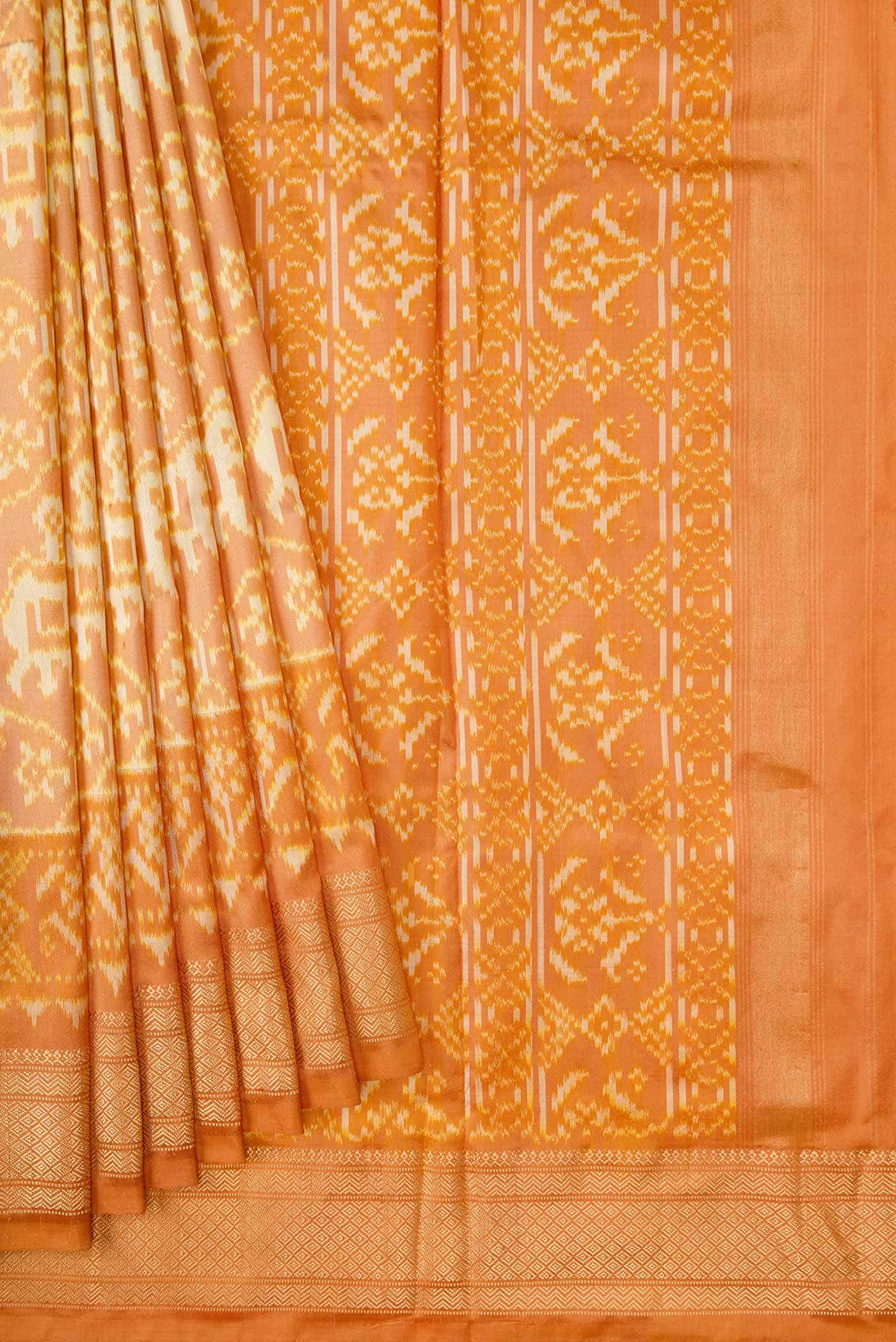 Golden Peach Dual Tone Double Ikat Saree