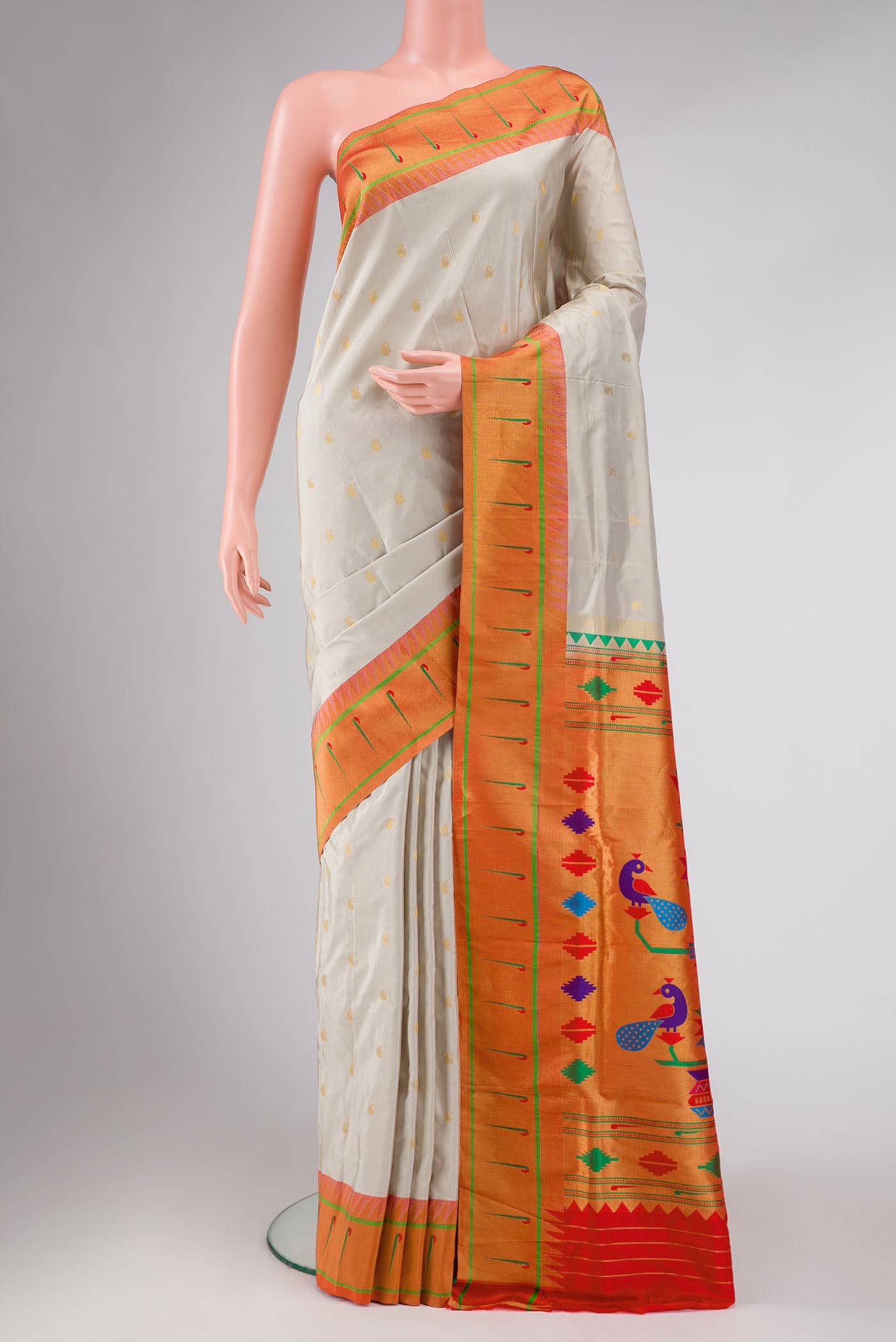 Grey Paithani Silk Saree