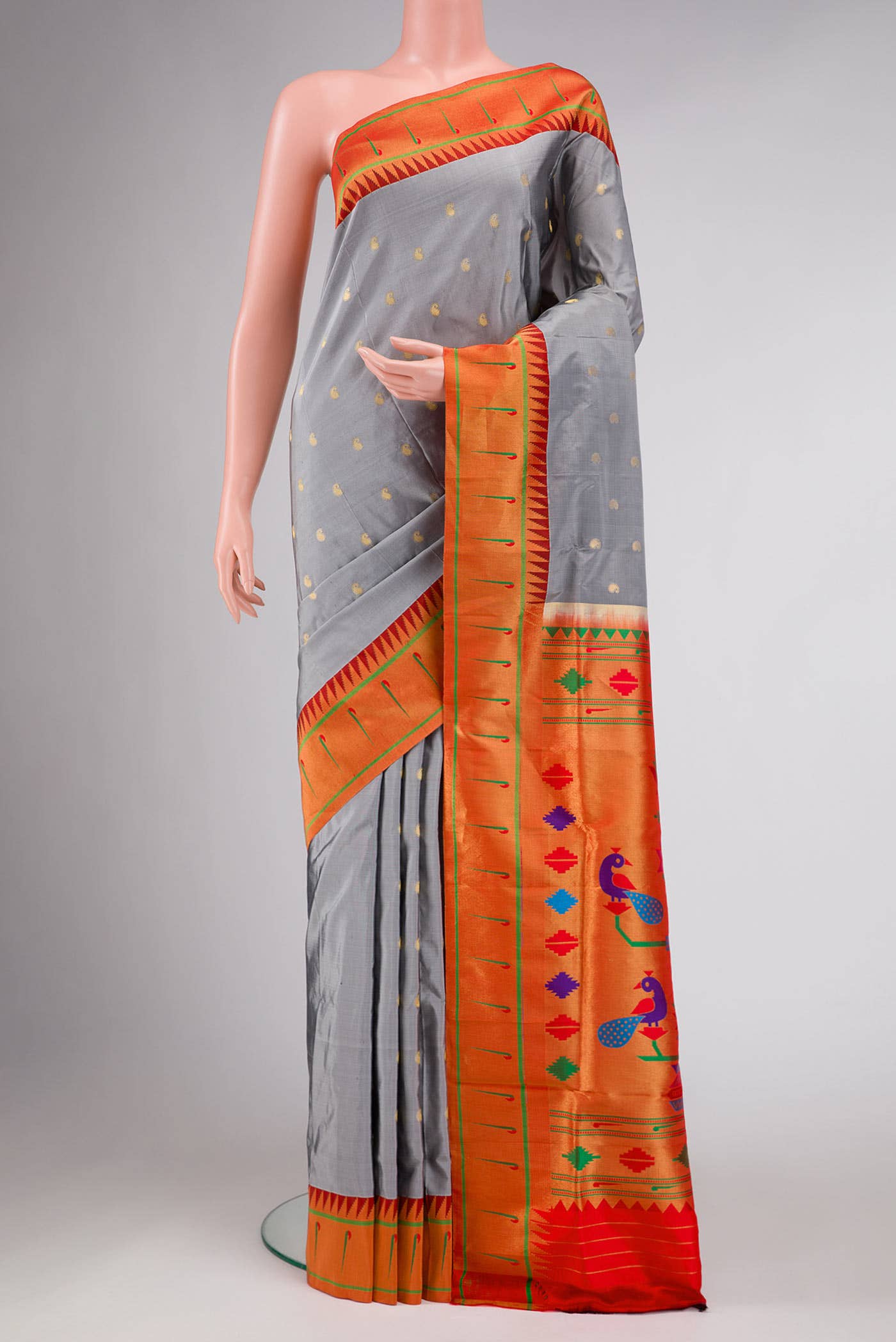 Grey Paithani Silk Saree