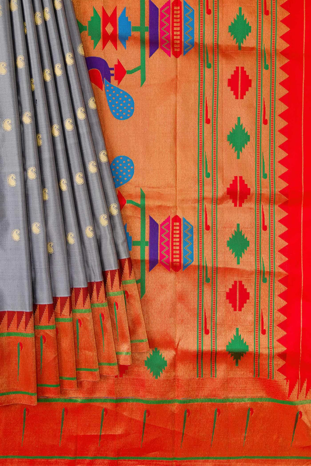Grey Paithani Silk Saree