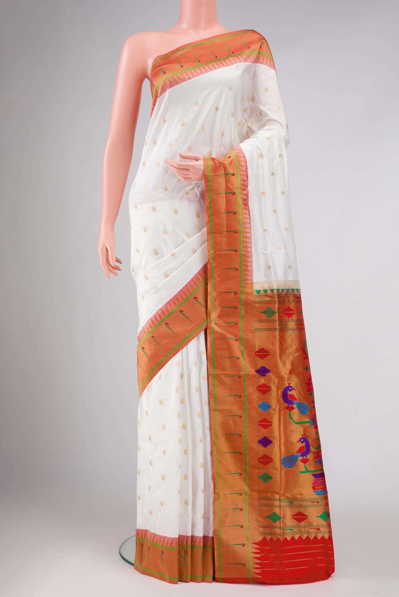 White Paithani Silk Saree