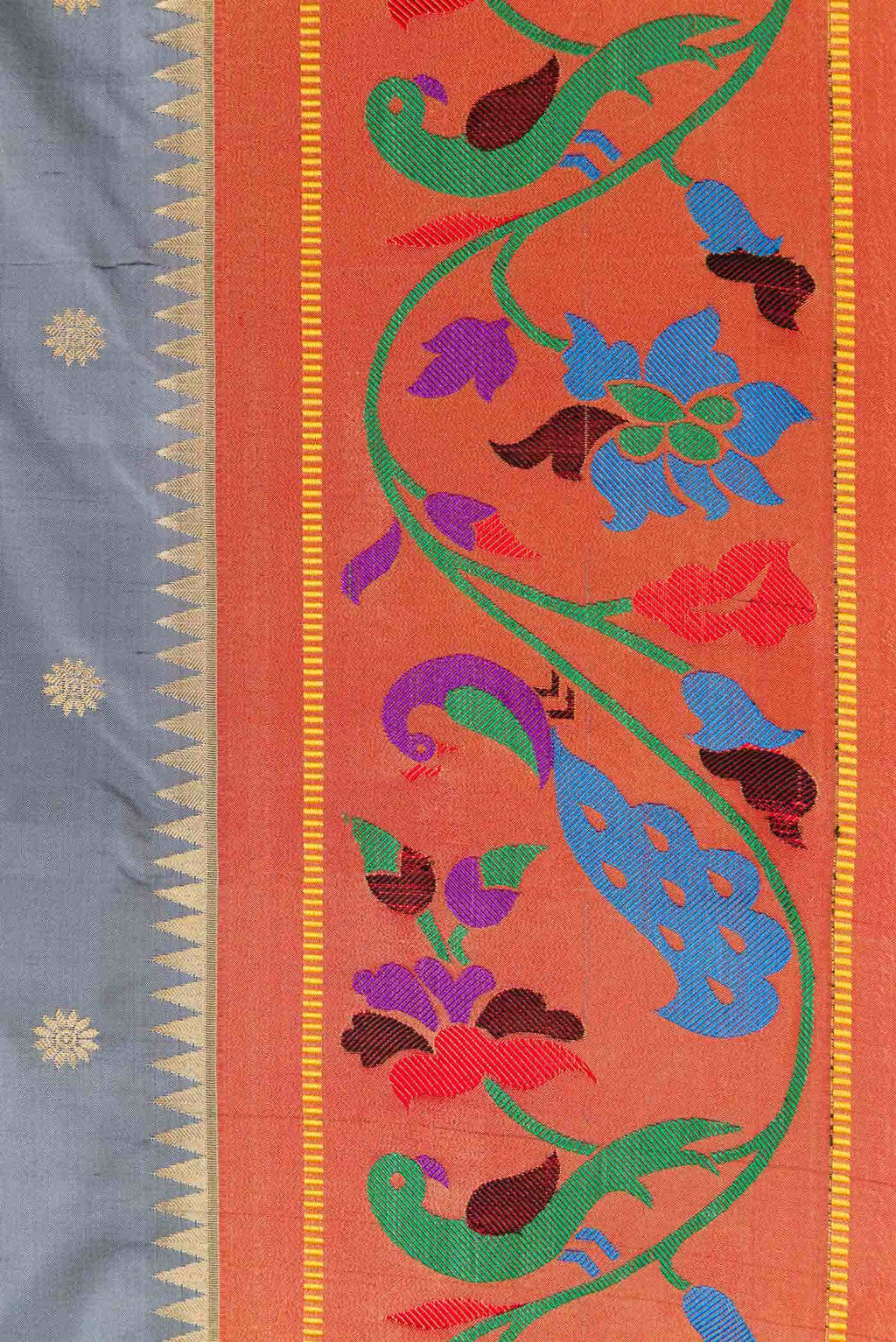 Grey Paithani Silk Saree