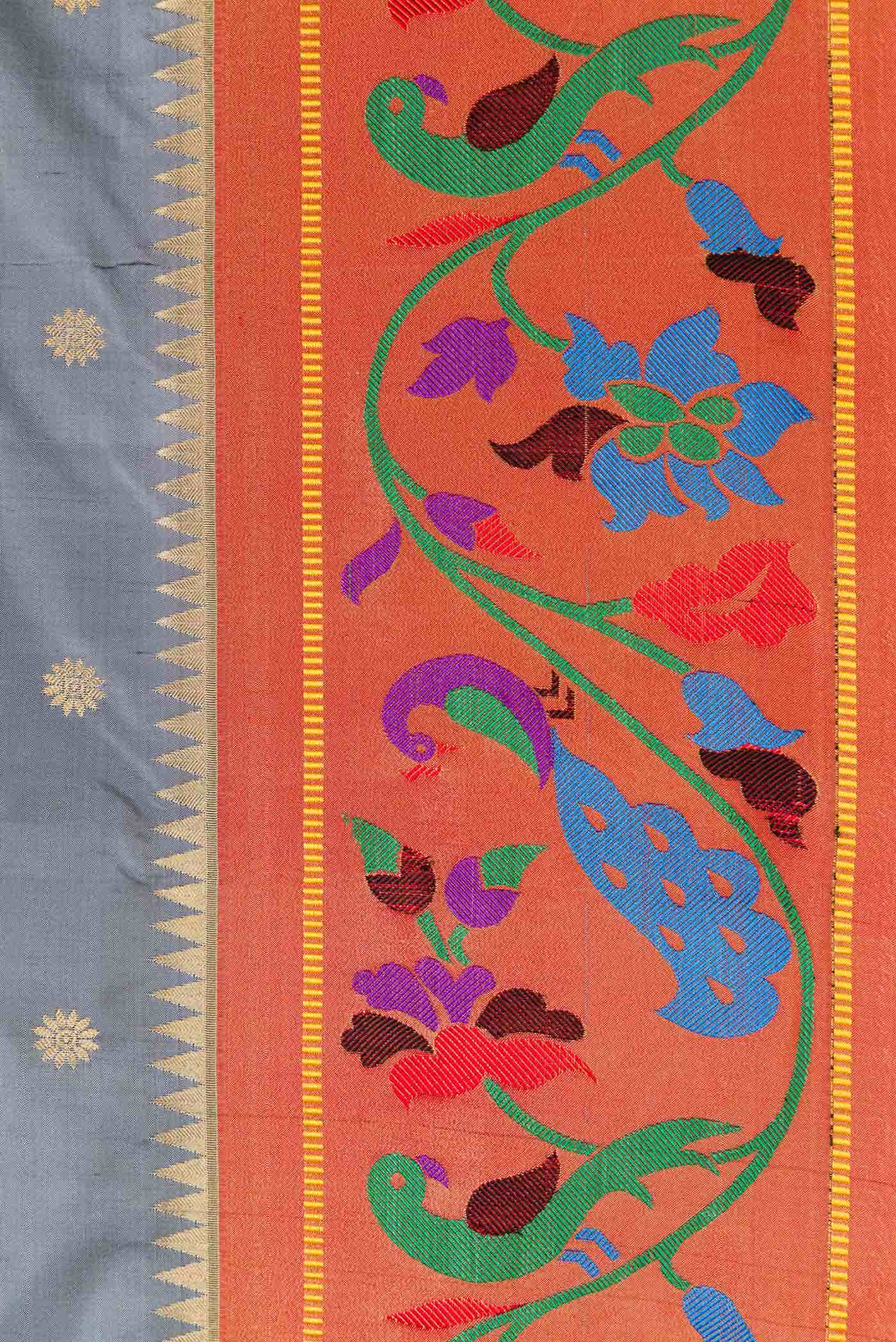 Grey Paithani Silk Saree