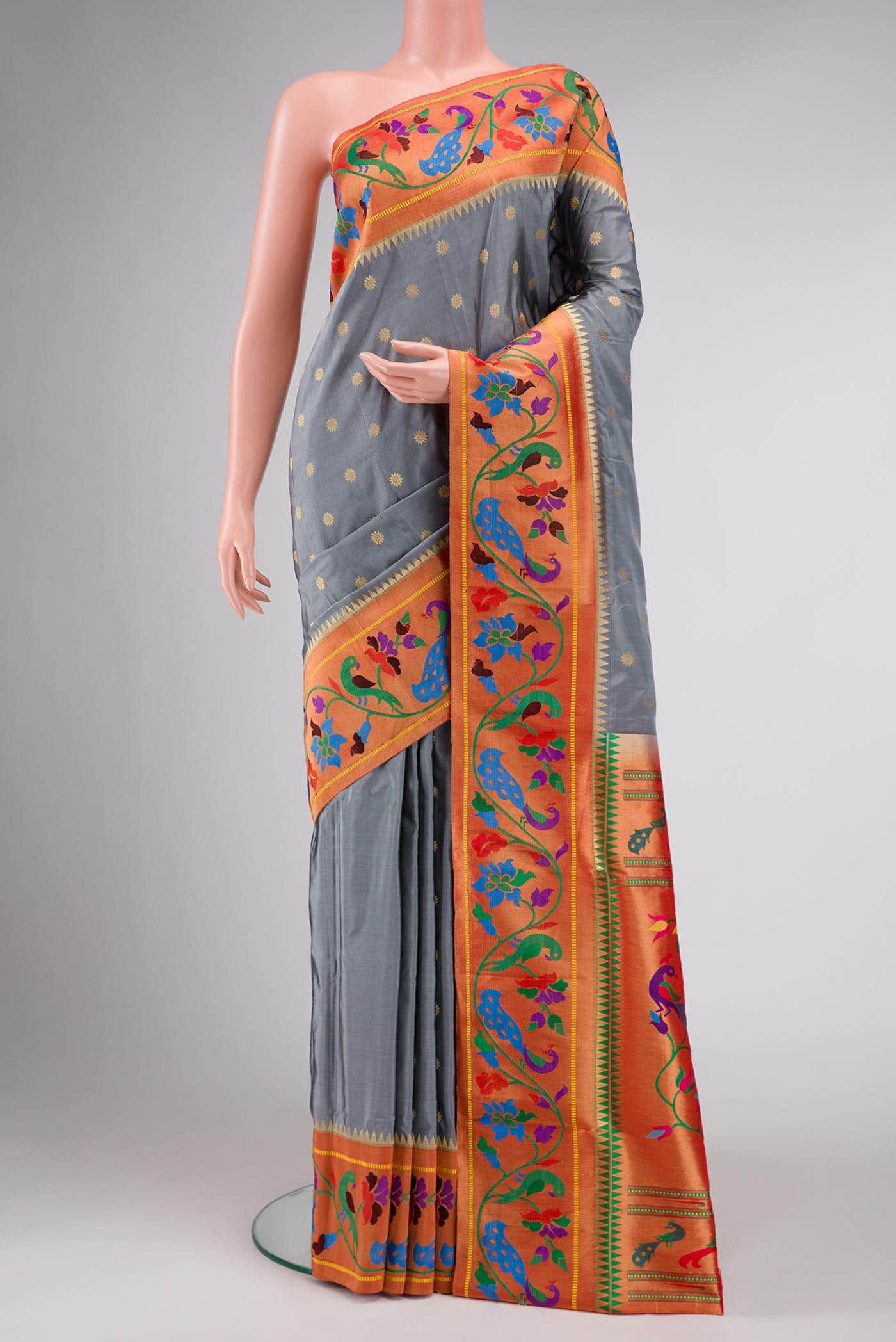 Grey Paithani Silk Saree