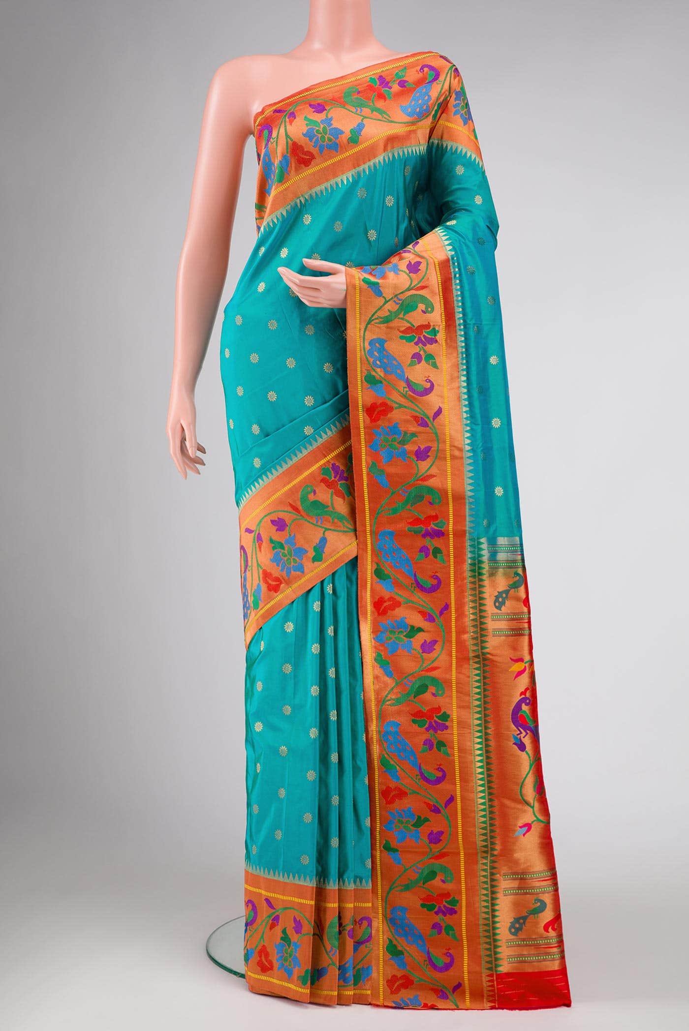 Sky Blue Dual Tone Paithani Silk Saree