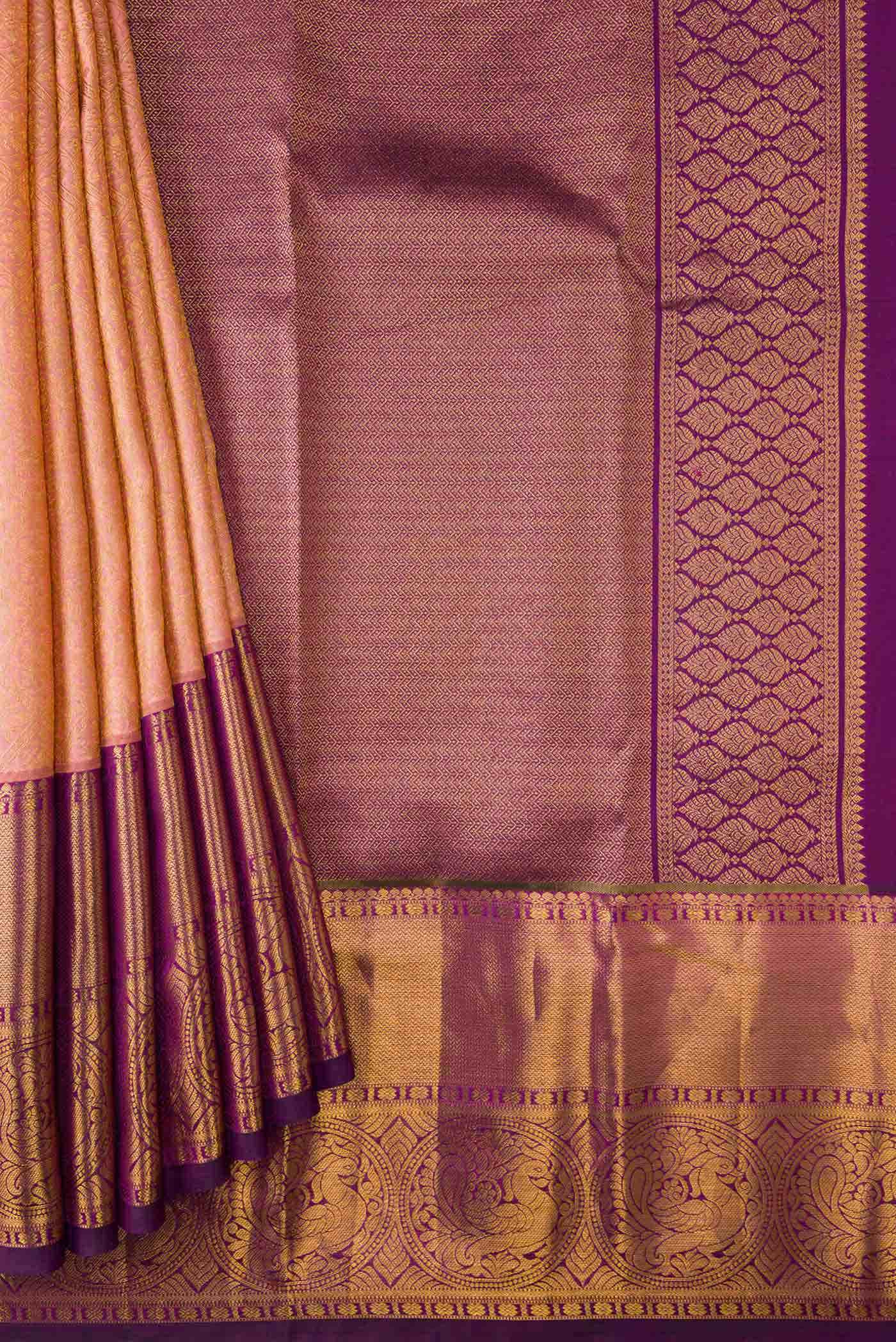 Golden Peach Kanchipuram Silk Saree