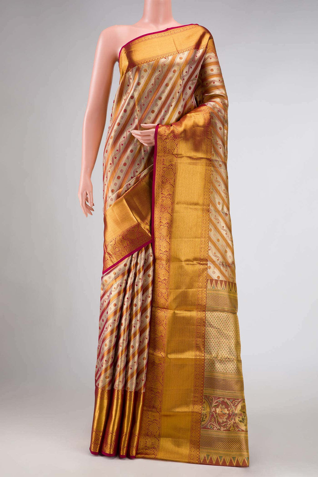 Maroon Dual Tone Kanchipuram Tissue Silk Saree