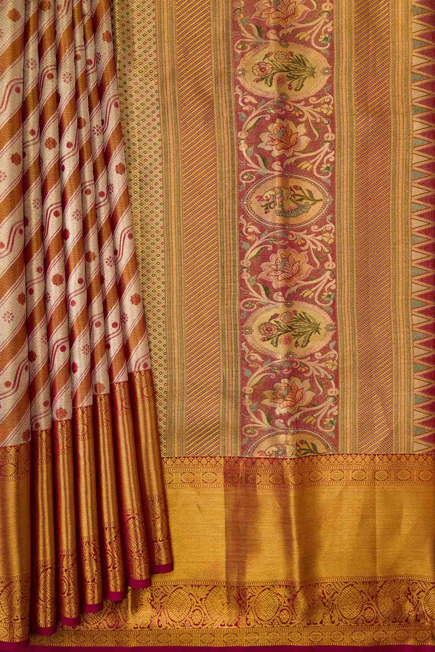 Maroon Dual Tone Kanchipuram Tissue Silk Saree