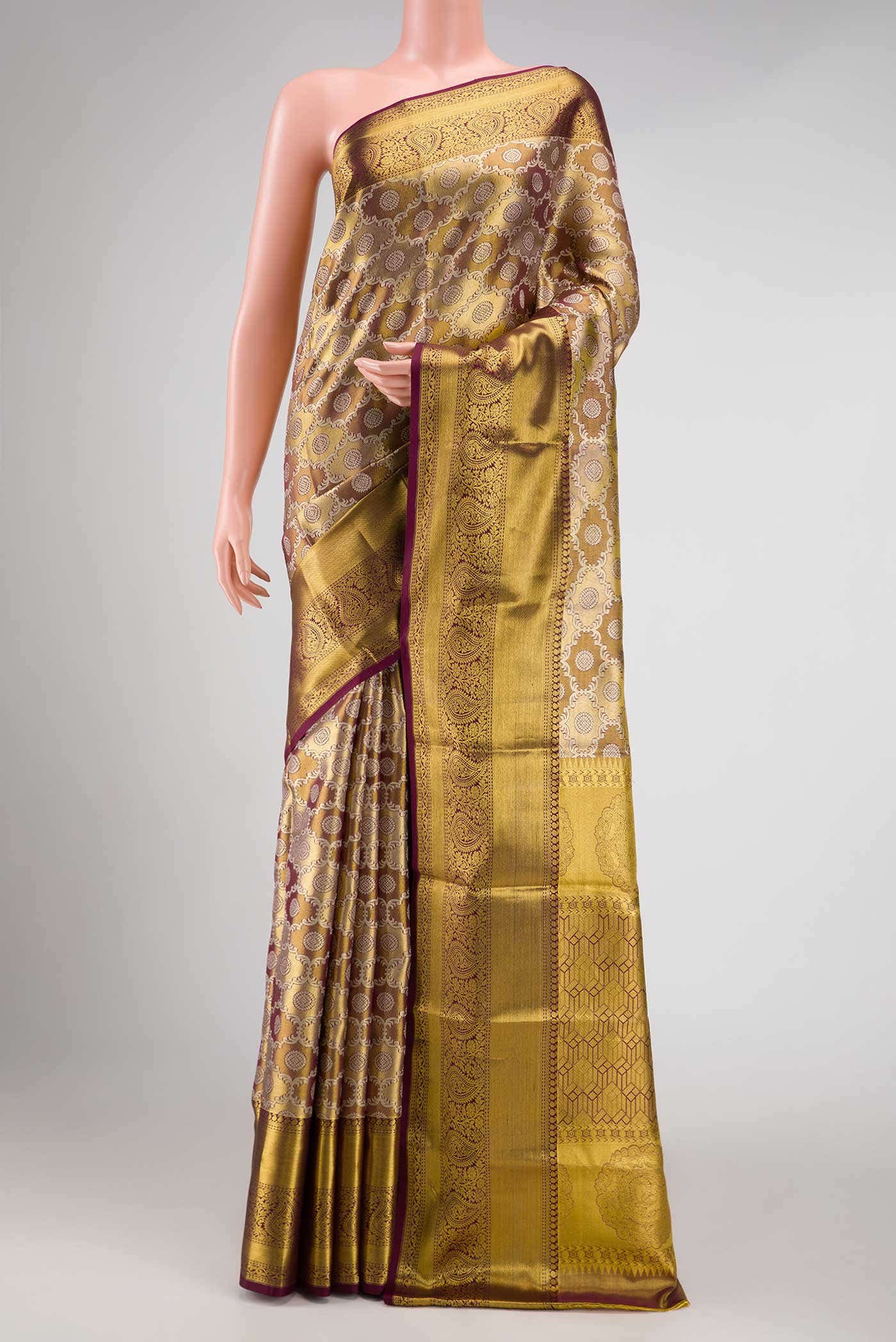 Gold Dual Tone Kanchipuram Tissue Silk Saree
