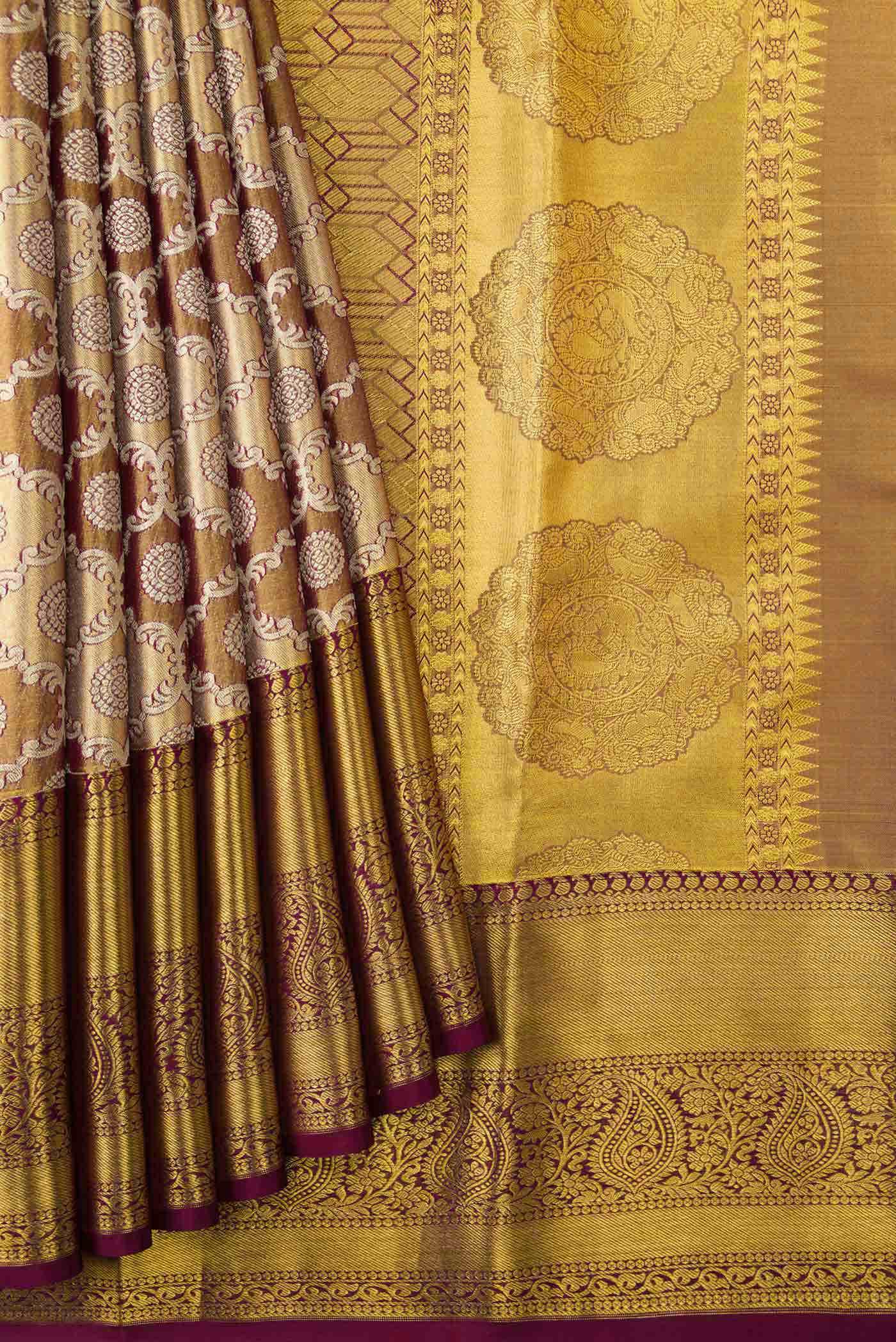 Gold Dual Tone Kanchipuram Tissue Silk Saree