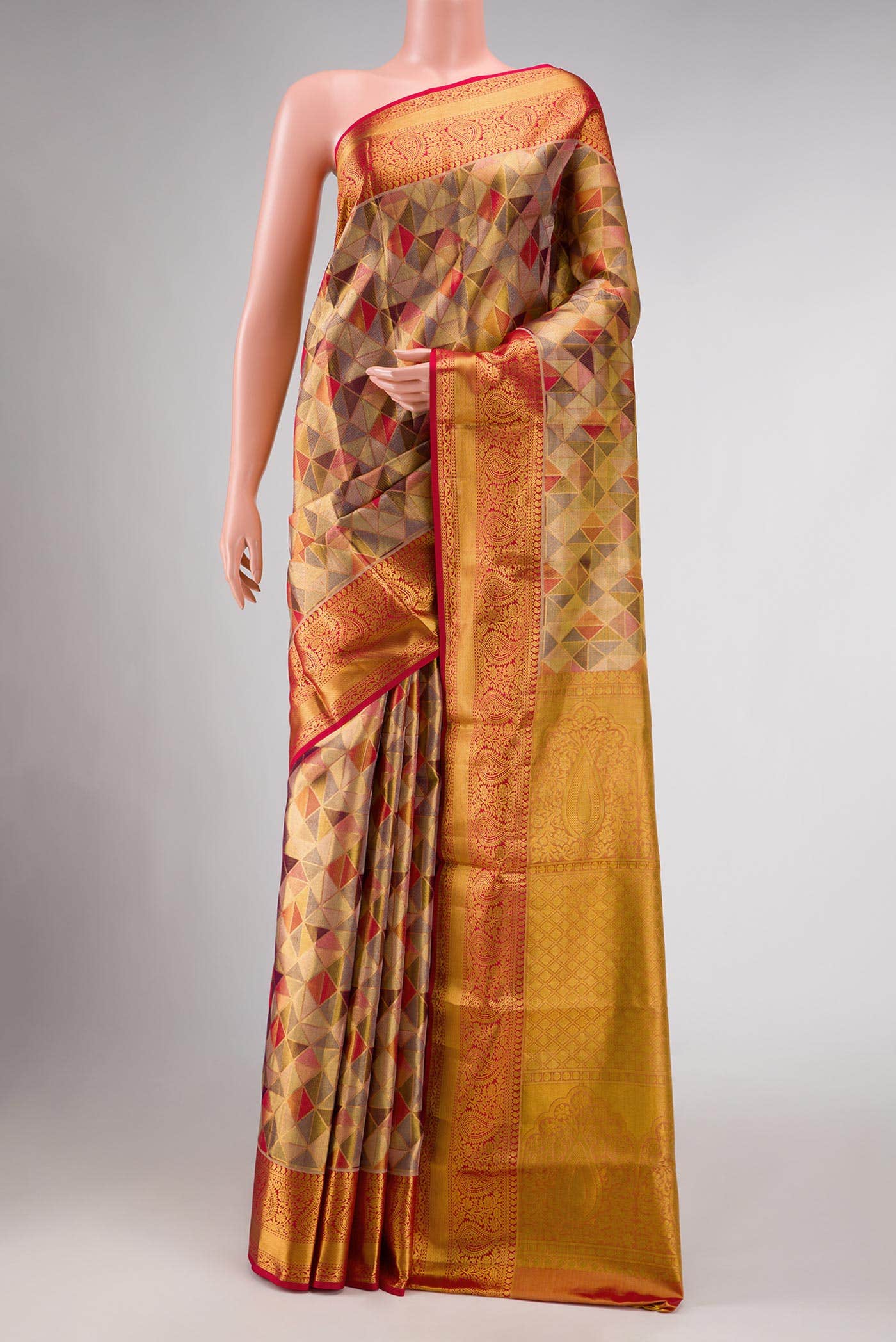 Gold Dual Tone Kanchipuram Tissue Silk Saree