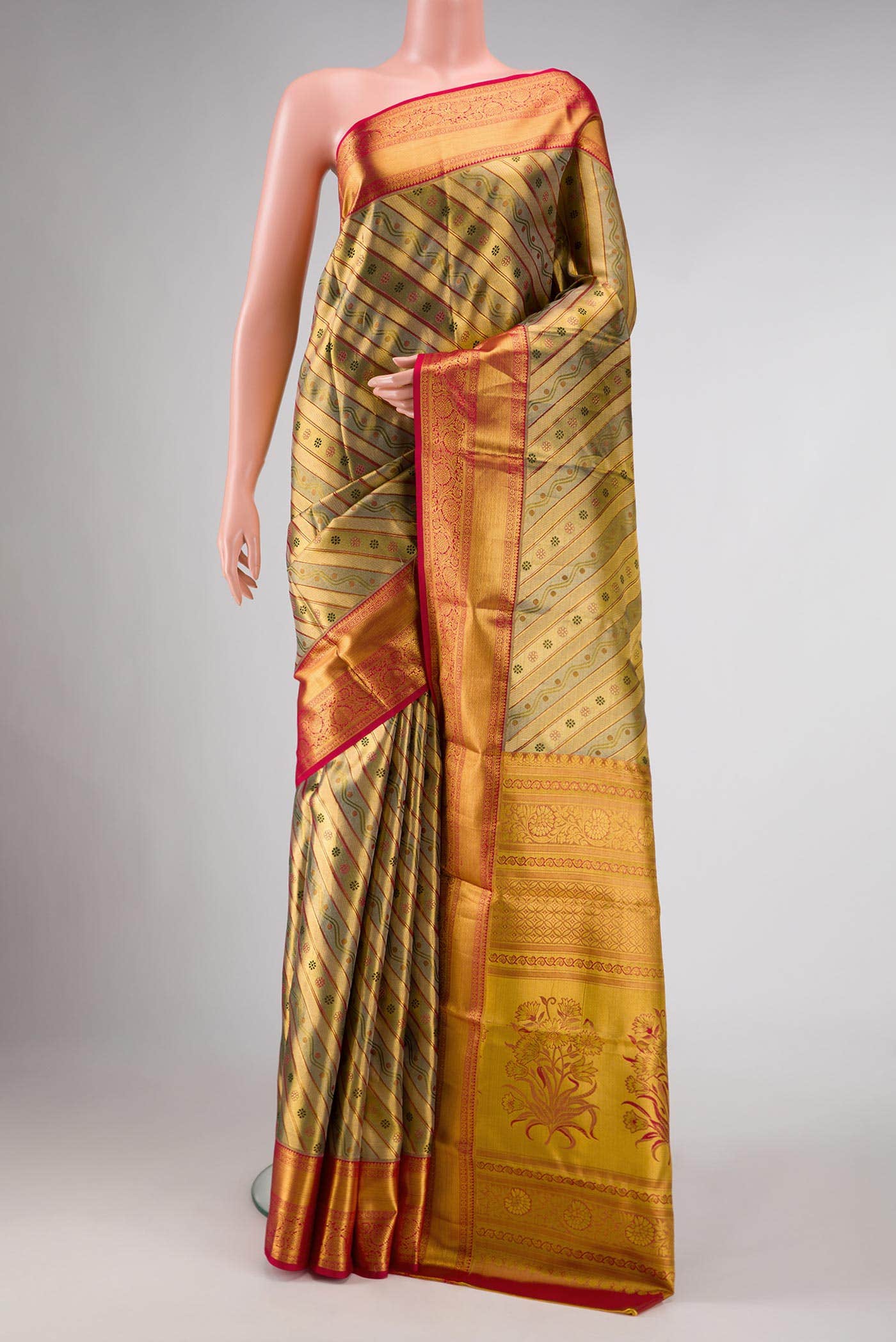 Gold Dual Tone Kanchipuram Tissue Silk Saree
