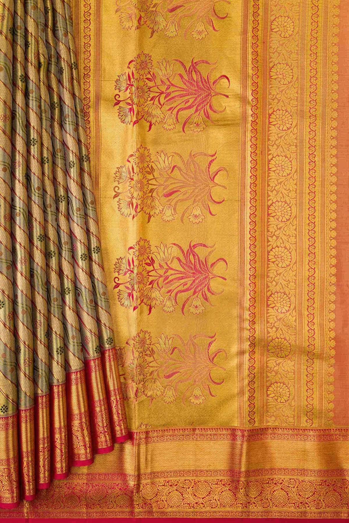 Gold Dual Tone Kanjivaram Tissue Silk Saree