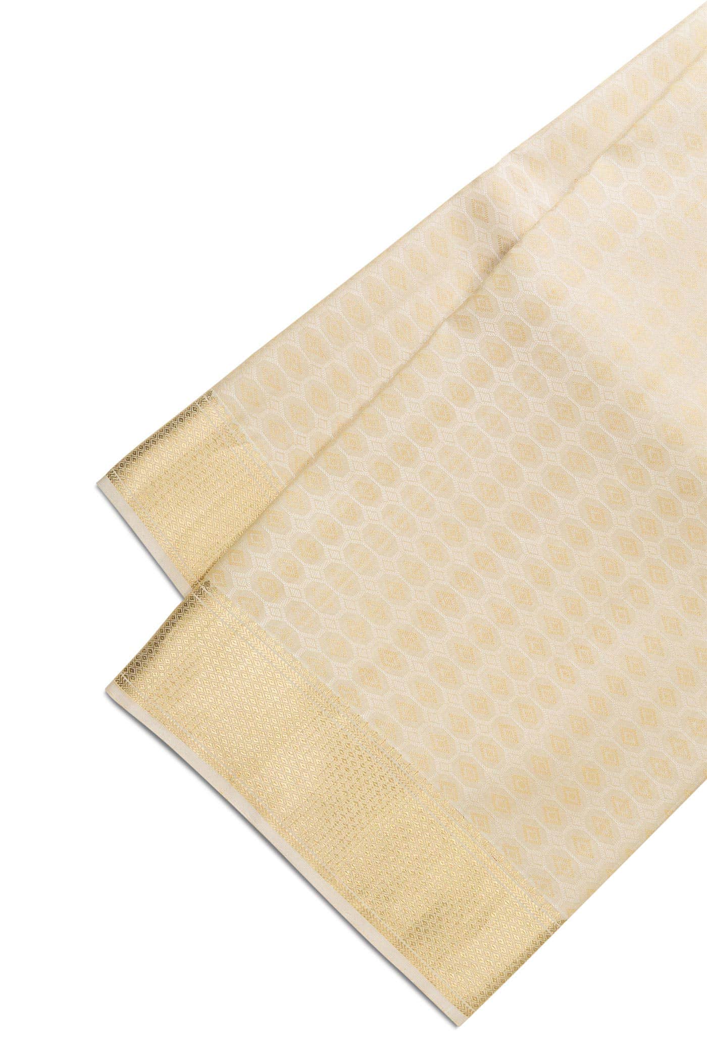 Cream Silk Dhoti With Angavastram (9X 5) Muzham