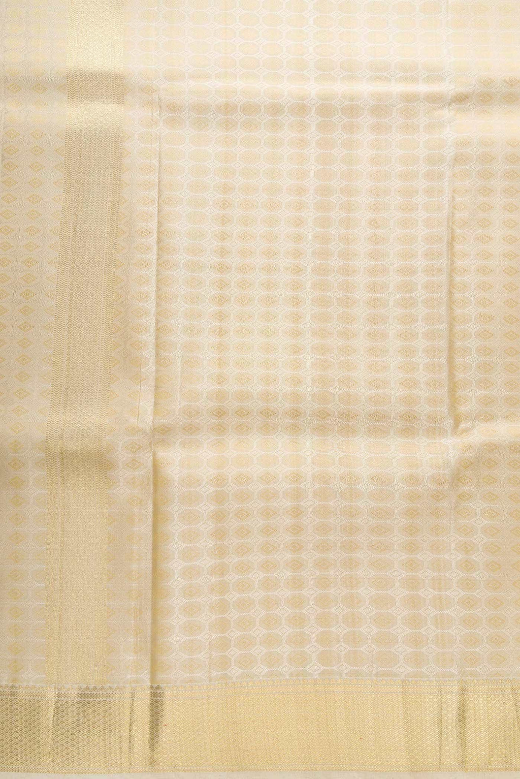 Cream Silk Dhoti With Angavastram (9X 5) Muzham