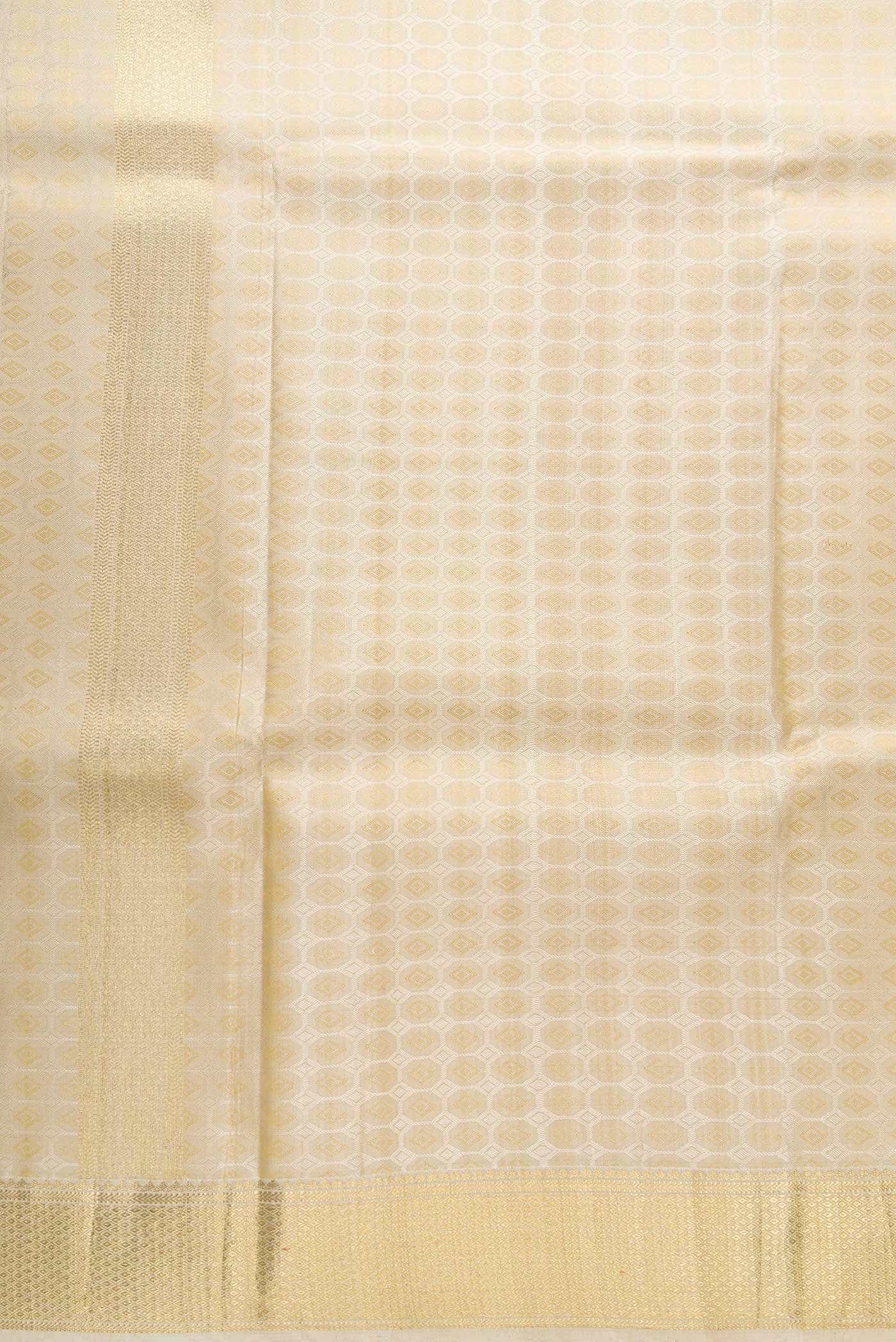 Cream Silk Dhoti With Angavastram (9X 5) Muzham