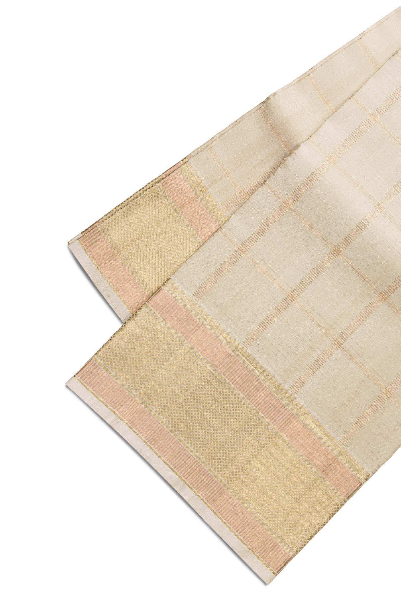 Cream Silk Dhoti With Angavastram (9X 5) Muzham