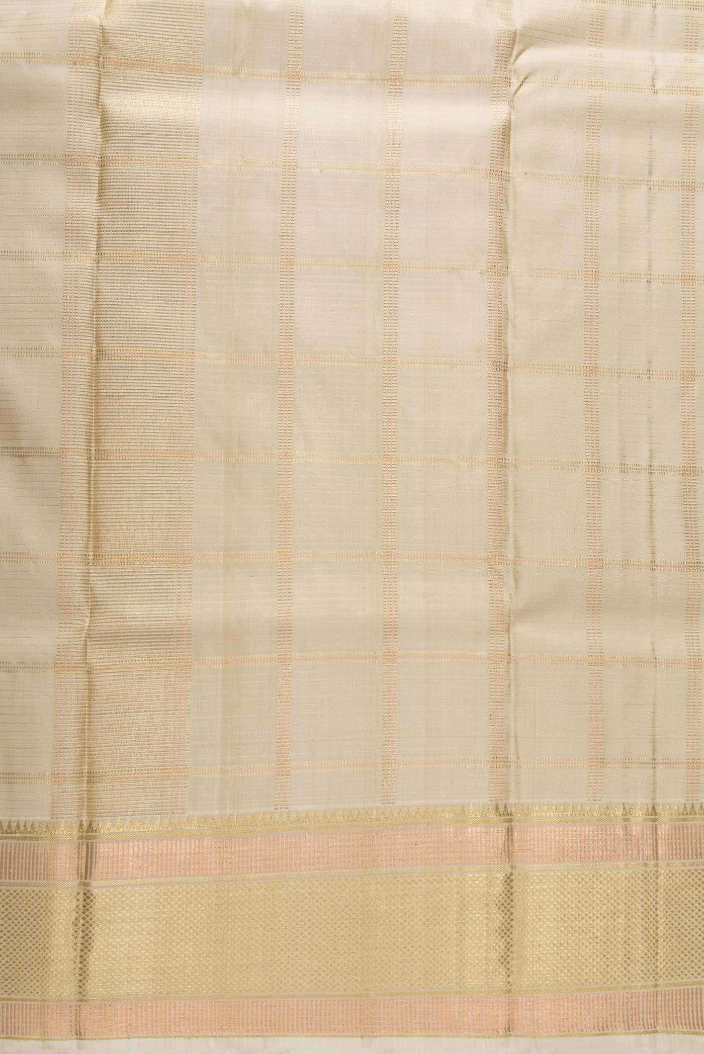 Cream Silk Dhoti With Angavastram (9X 5) Muzham
