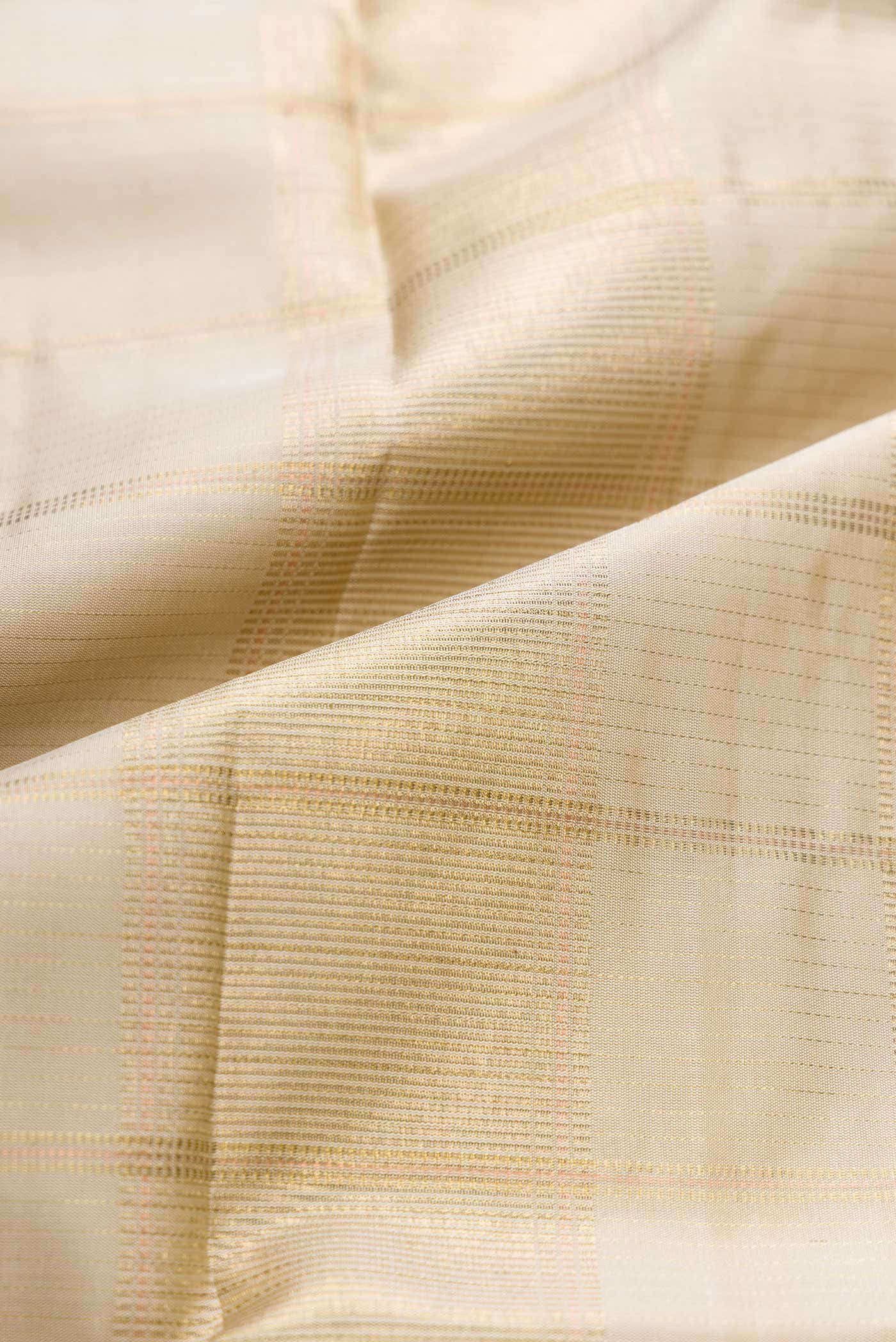 Cream Silk Dhoti With Angavastram (9X 5) Muzham