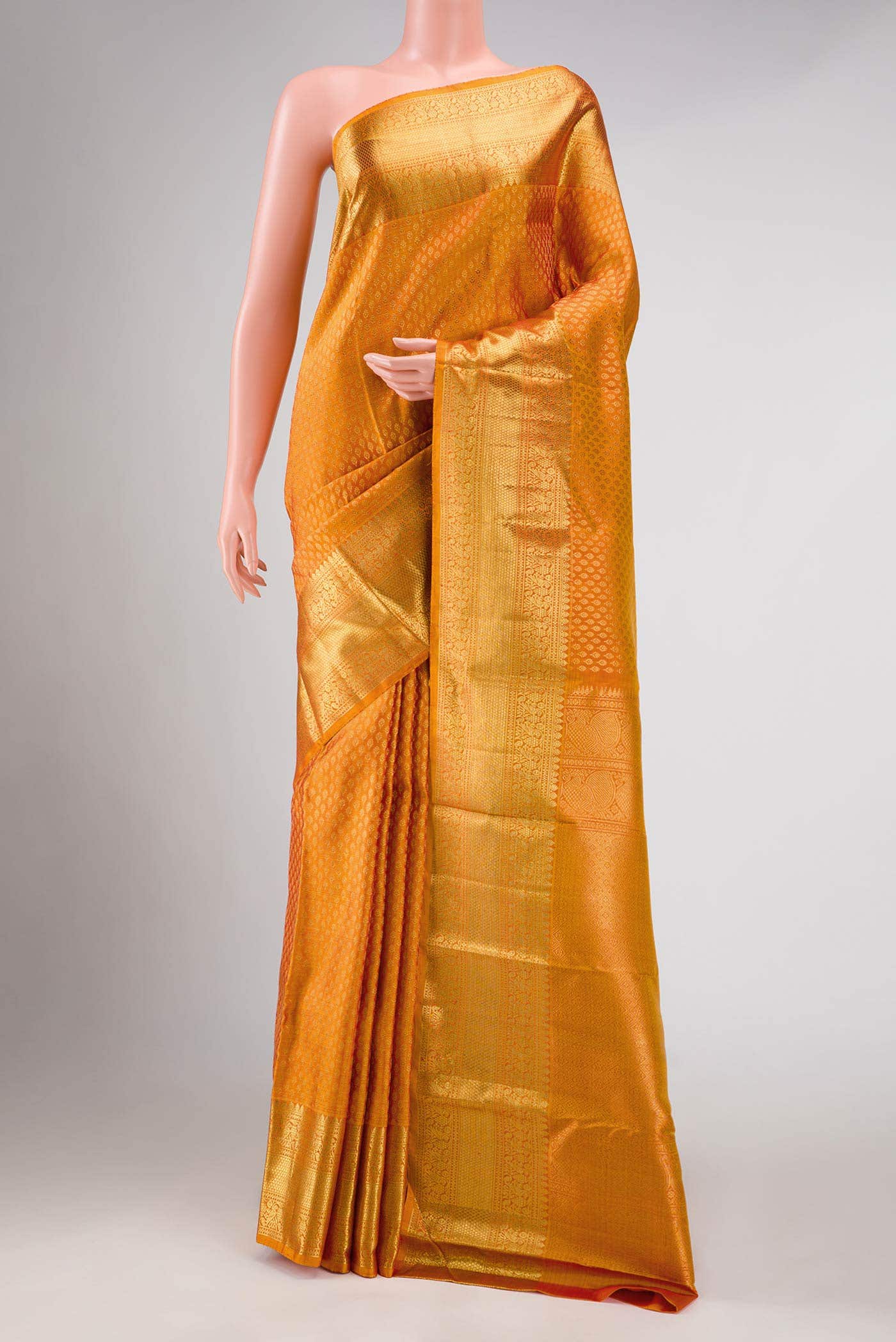 Golden Peach Kanchipuram Silk Saree