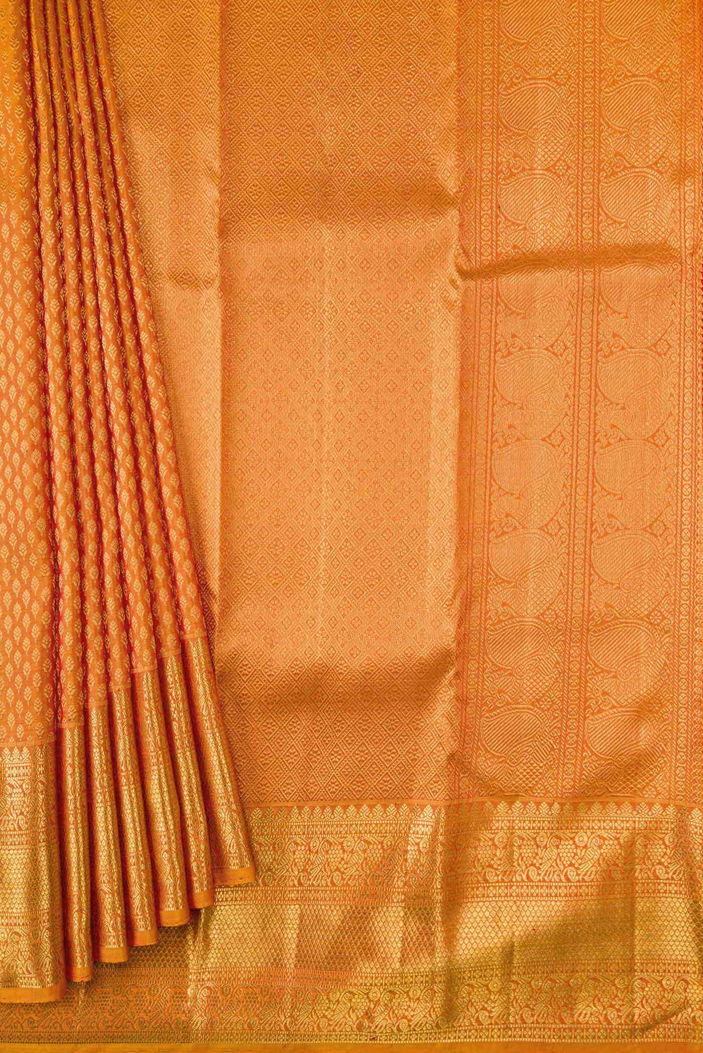 Golden Peach Kanchipuram Silk Saree