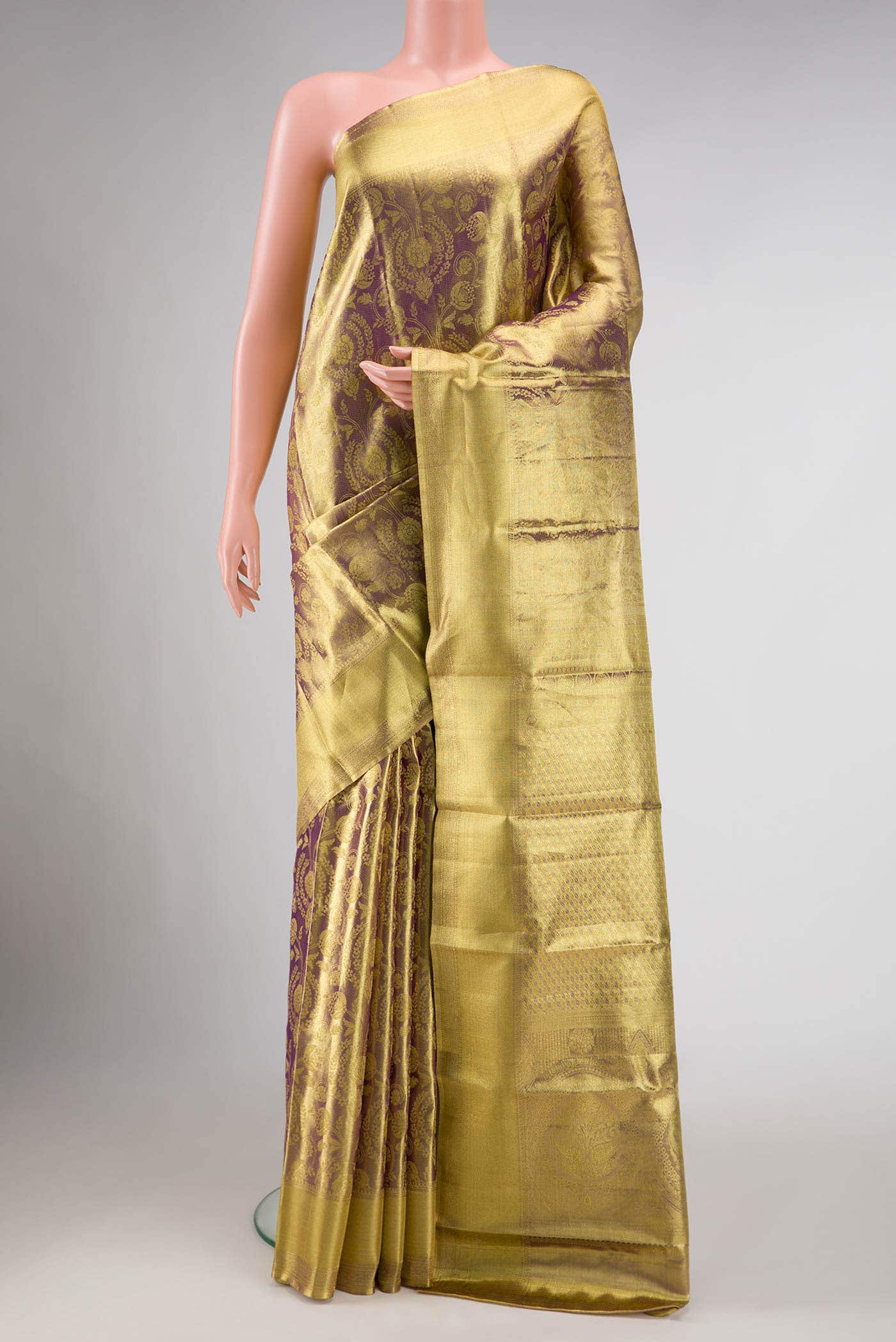 Gold Dual Tone Kanchipuram Tissue Silk Saree