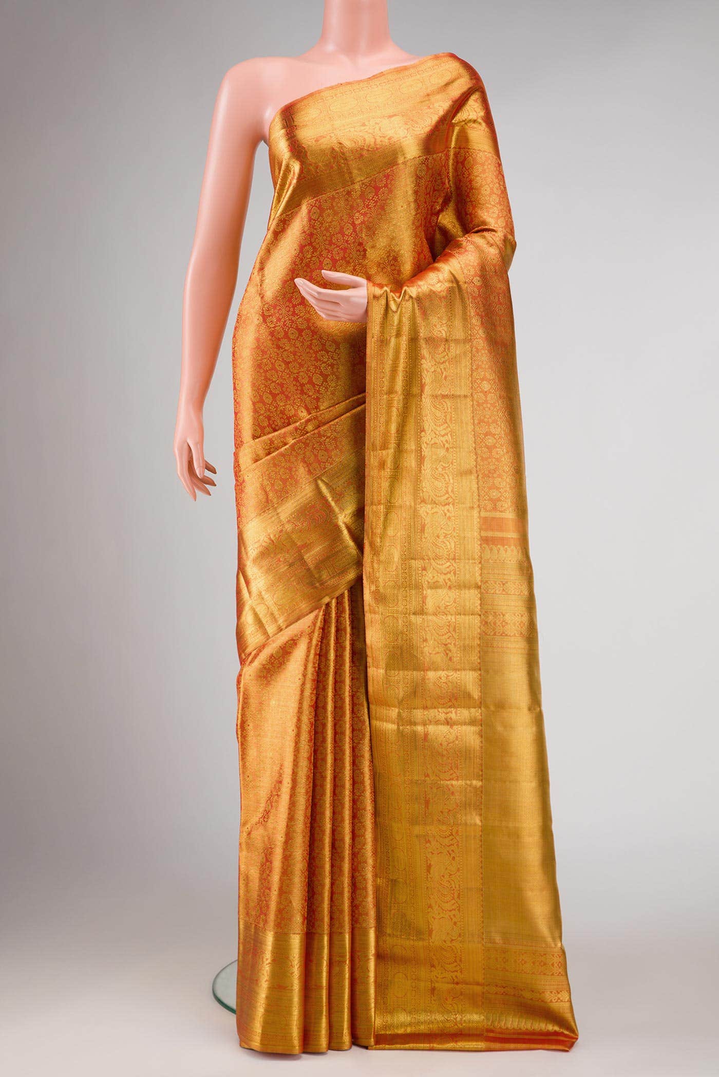 Red Dual Tone Kanchipuram Tissue Silk Saree
