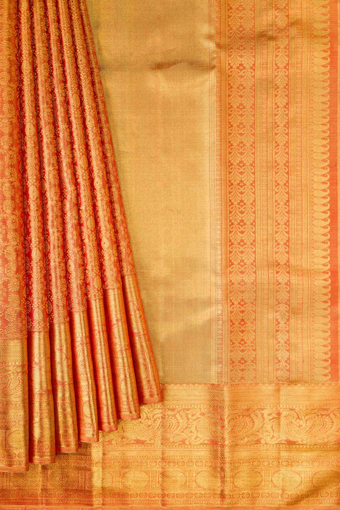Red Dual Tone Kanchipuram Tissue Silk Saree