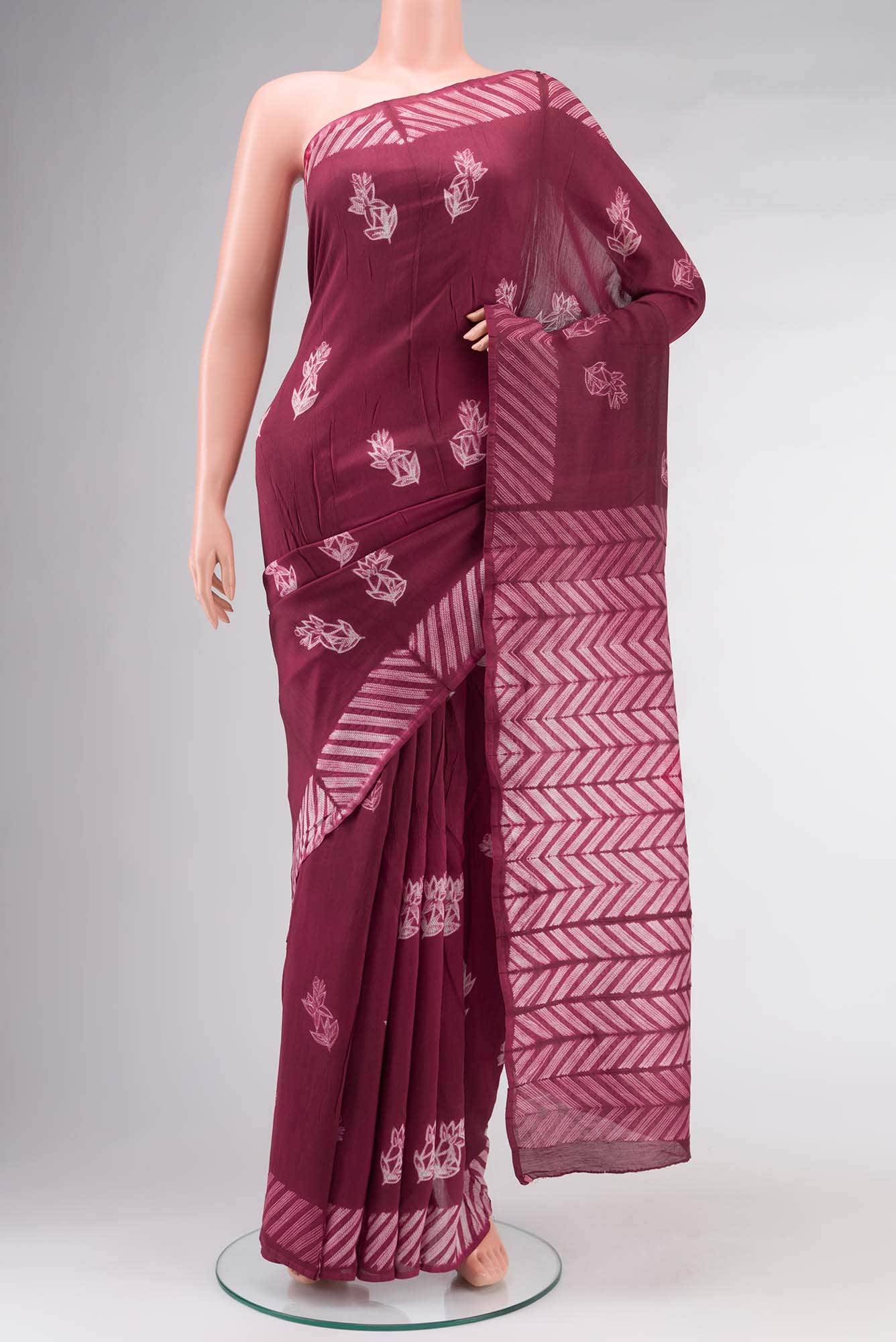 Maroon Chanderi Silk Cotton Saree