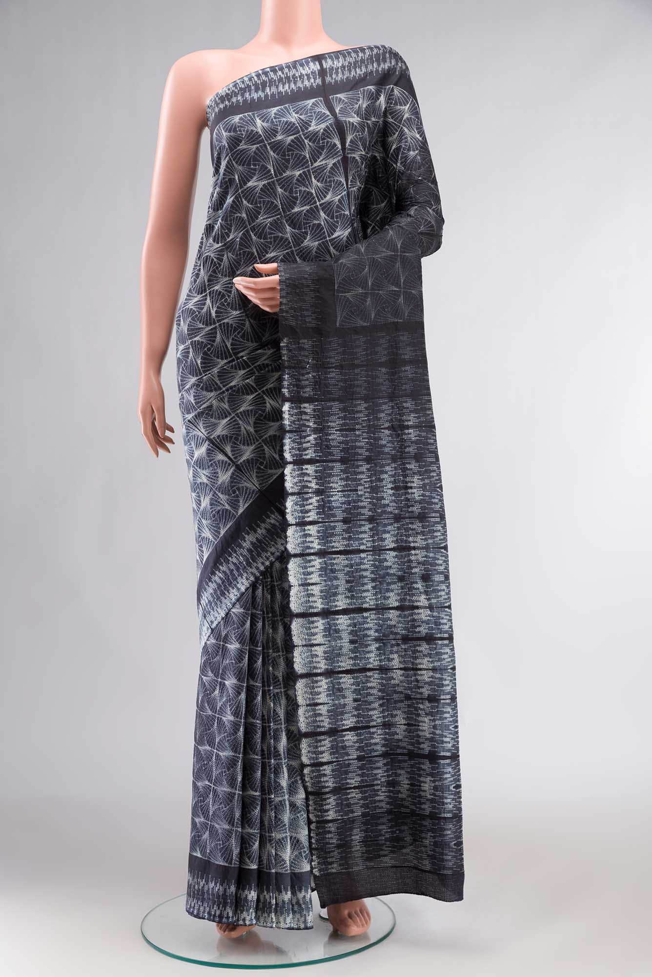 Grey Printed Silk Saree