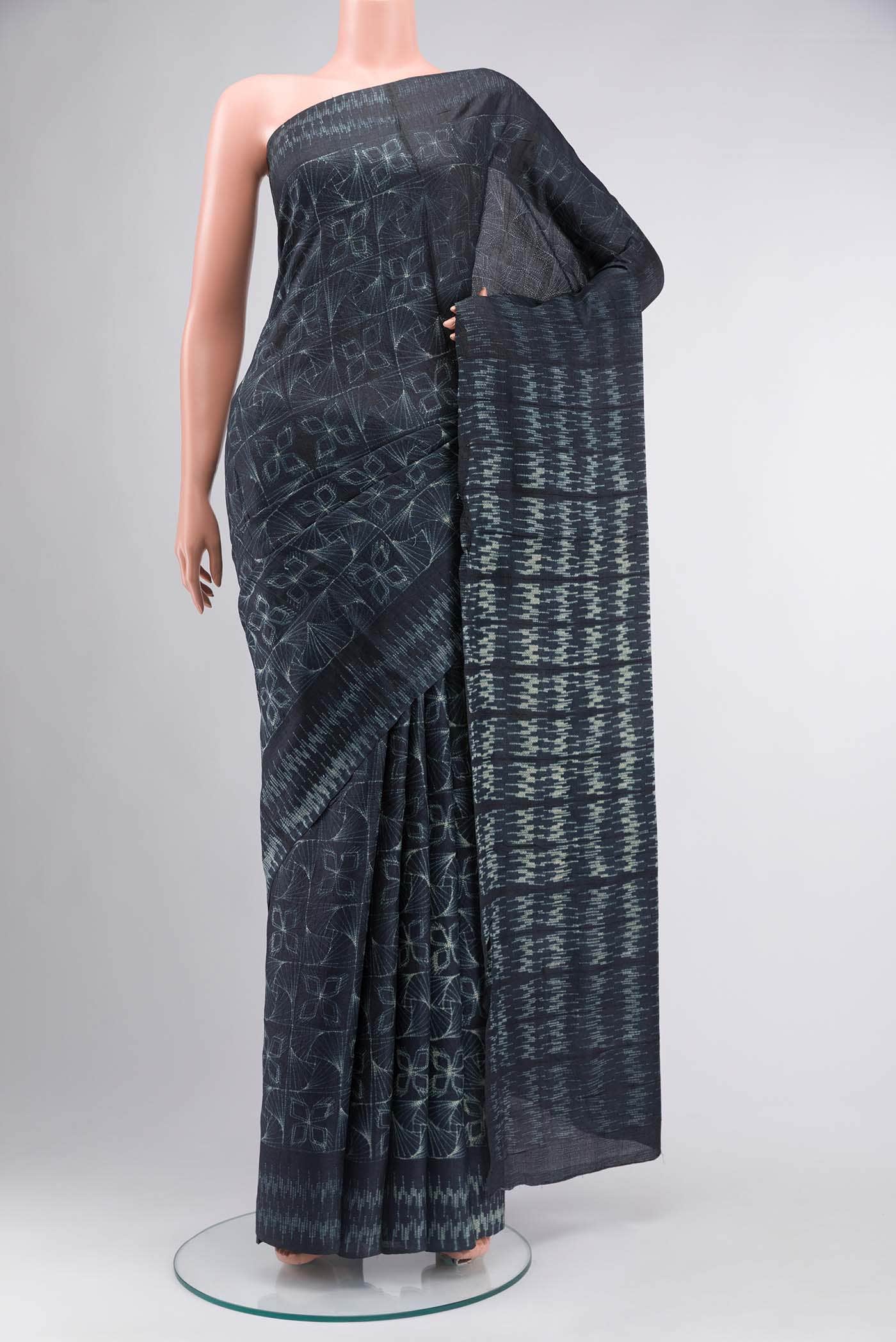 Navy Blue Tussar Silk Saree