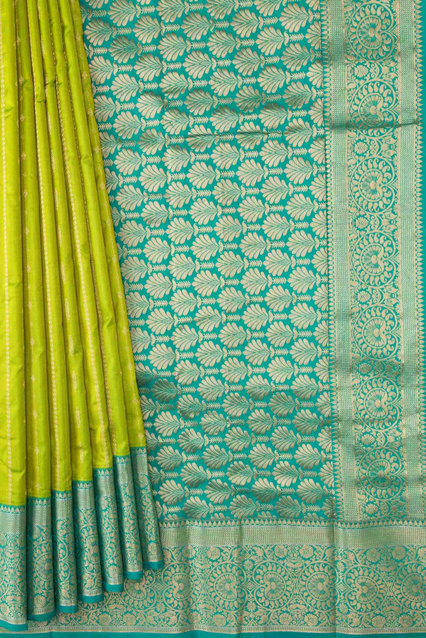 Parrot Green Dual Tone Kanchipuram Silk Saree