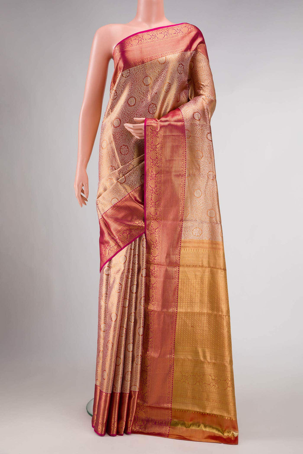 Dark Pink Dual Tone Kanchipuram Tissue Silk Saree