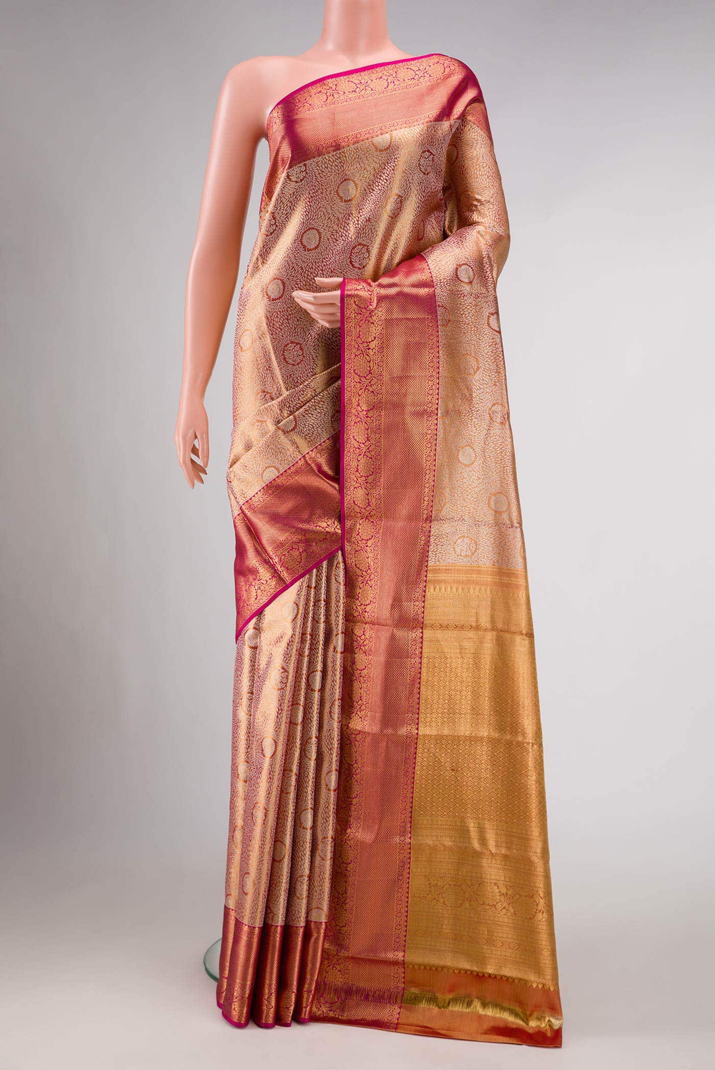 Dark Pink Dual Tone Kanchipuram Tissue Silk Saree