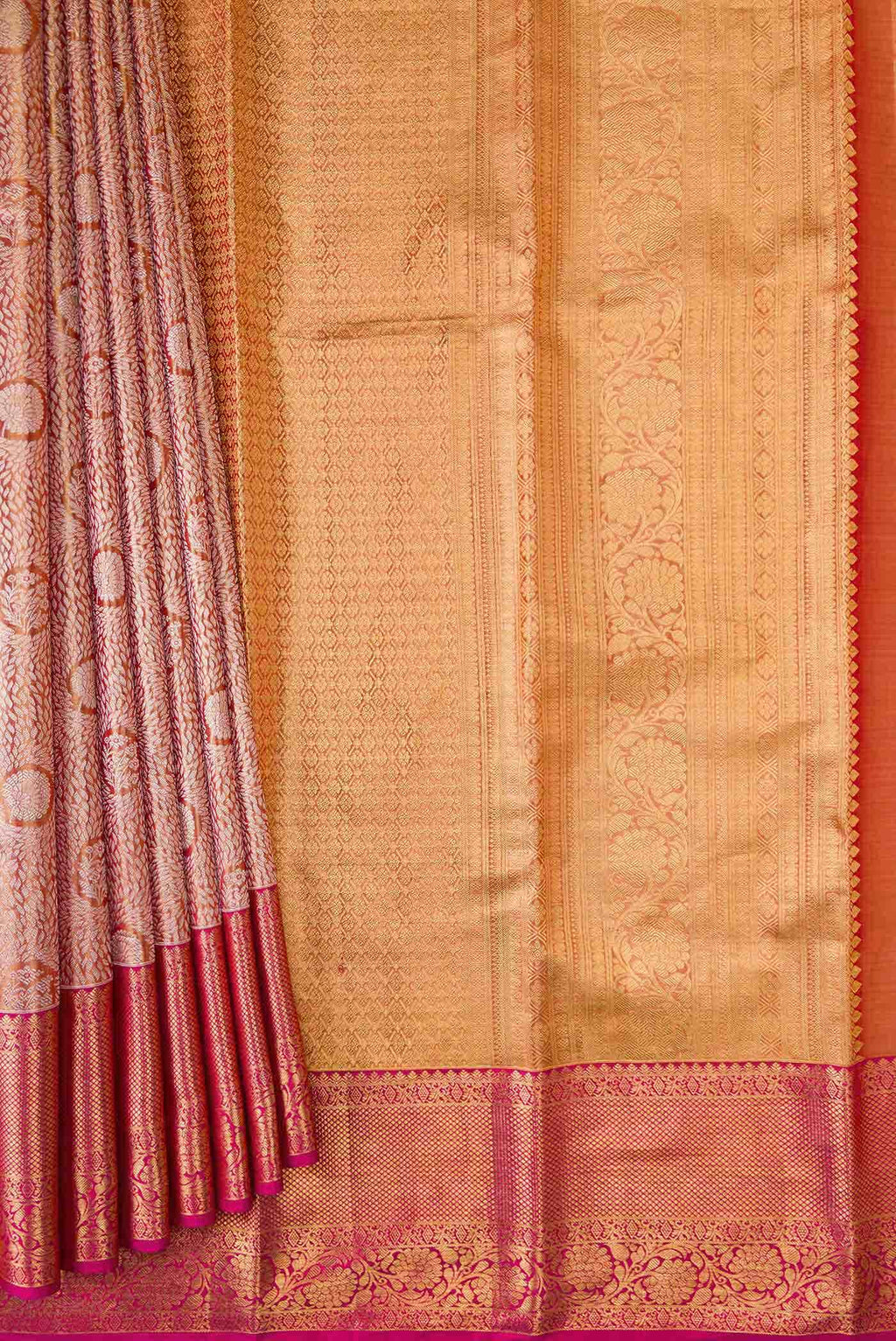 Dark Pink Dual Tone Kanchipuram Tissue Silk Saree