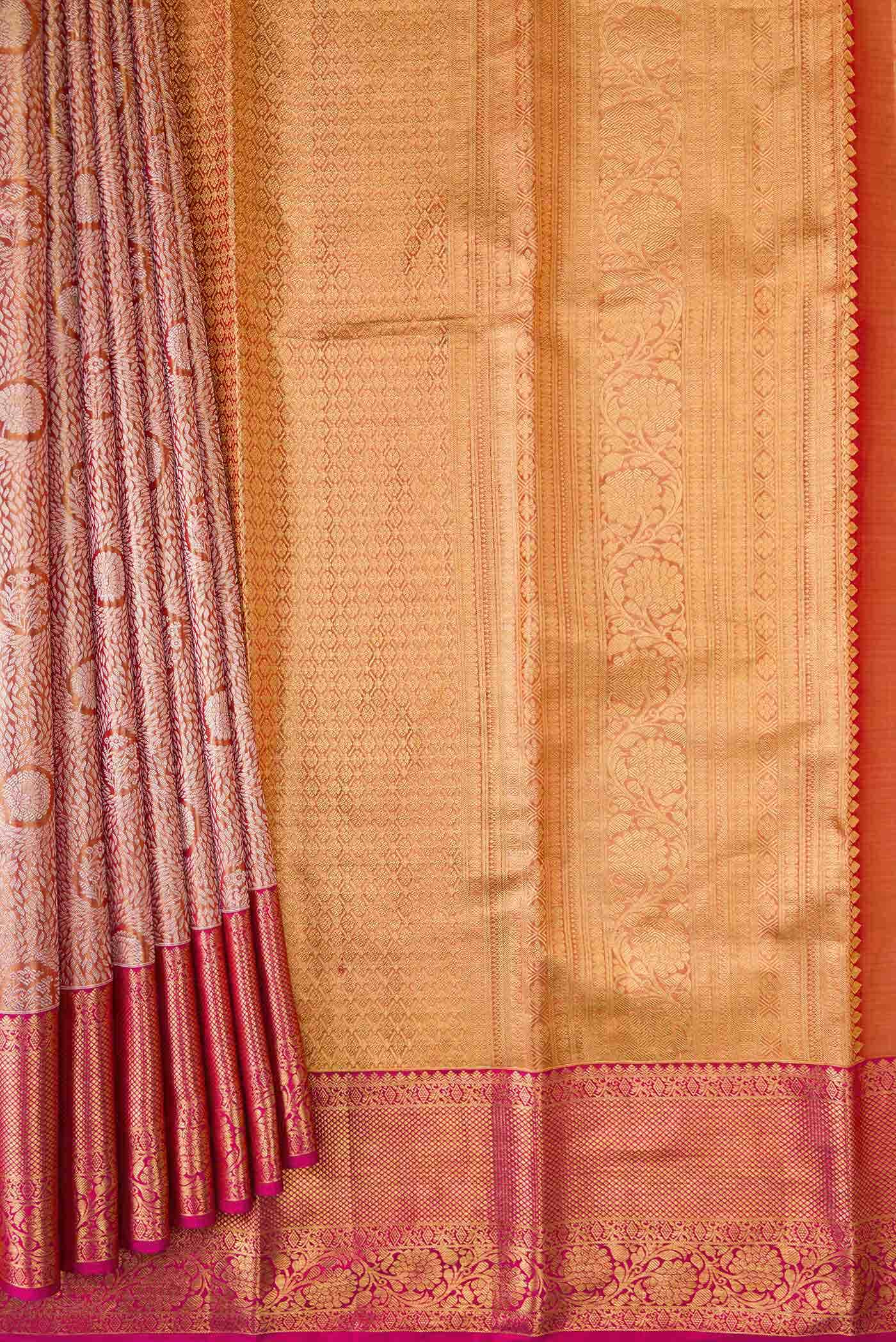Dark Pink Dual Tone Kanchipuram Tissue Silk Saree