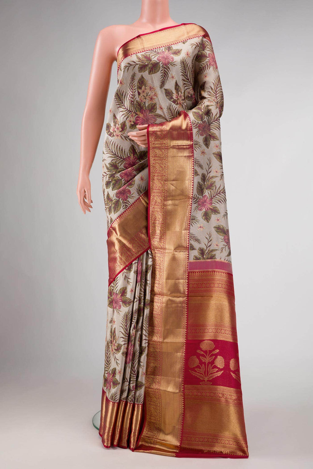 Rose Gold Dual Tone Kanchipuram Tissue Silk Saree