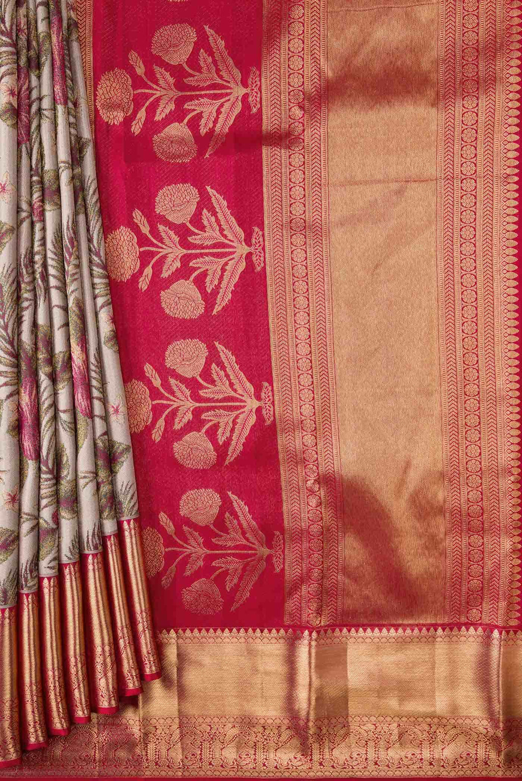 Rose Gold Dual Tone Kanchipuram Tissue Silk Saree