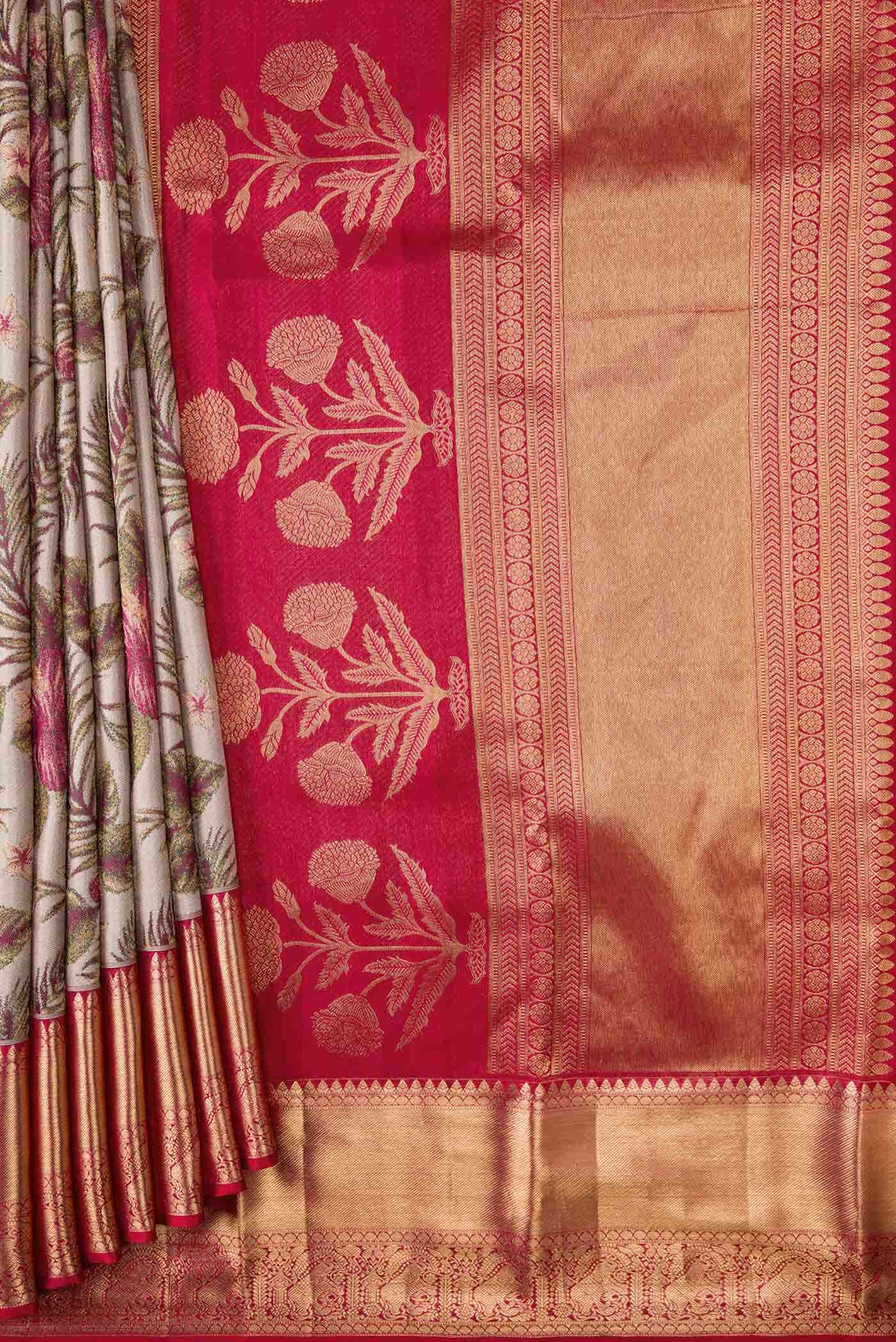 Rose Gold Dual Tone Kanchipuram Tissue Silk Saree