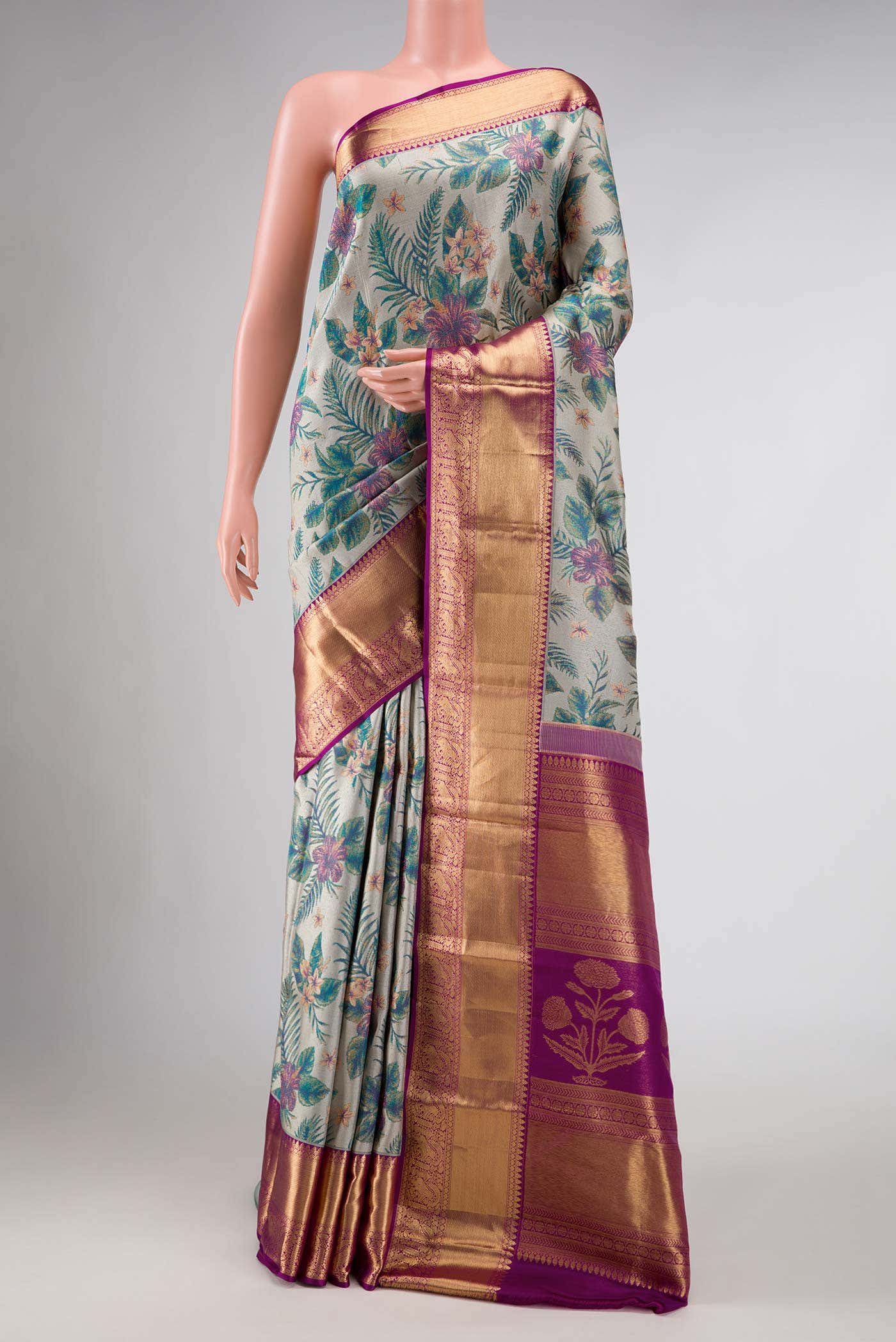 Grey Dual Tone Kanchipuram Tissue Silk Saree