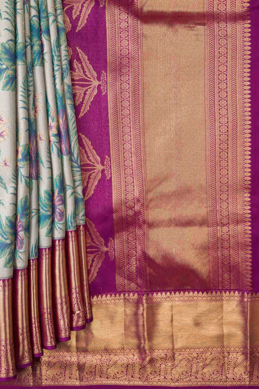 Grey Dual Tone Kanchipuram Tissue Silk Saree
